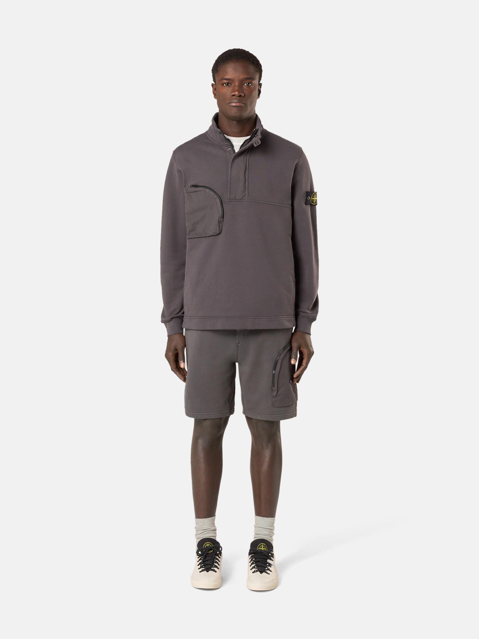 Charcoal Grey 6100027 COTTON FLEECE Half-zip sweatshirt with