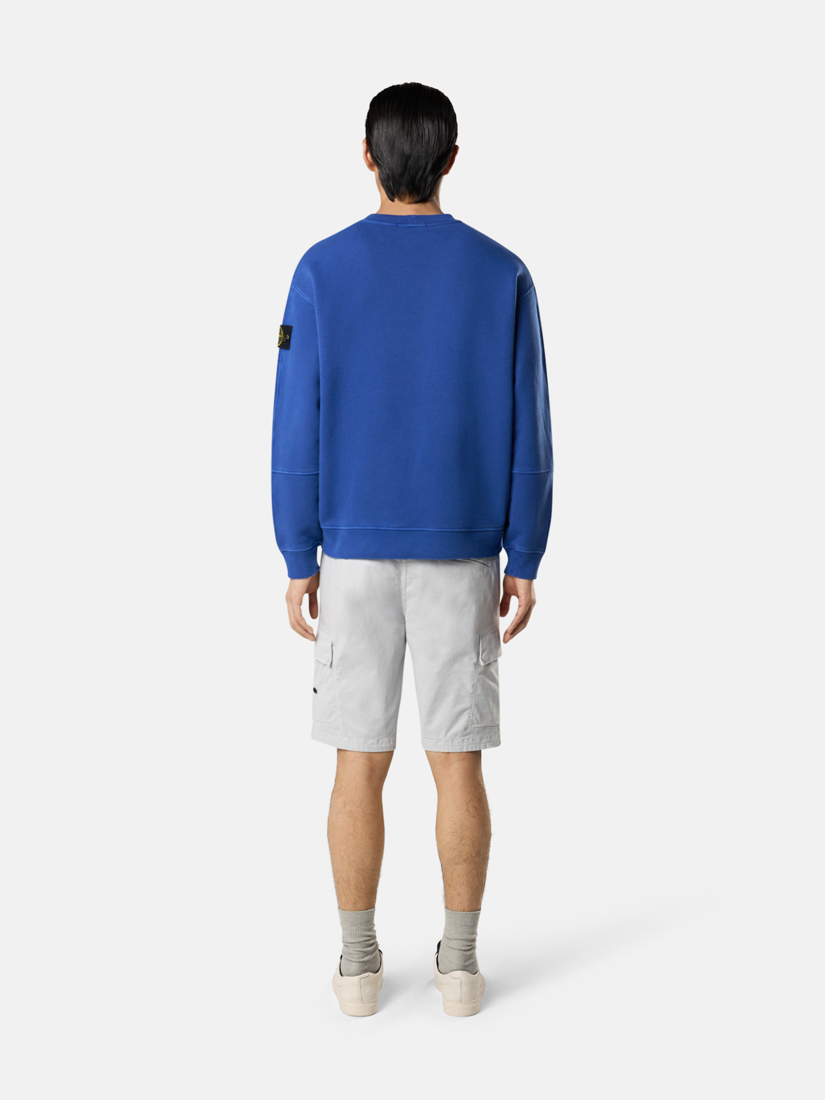 STONE ｜ (6100032 Organic Cotton Diagonal Fleece ' Black Oversized fit crewneck sweatshirt with faded