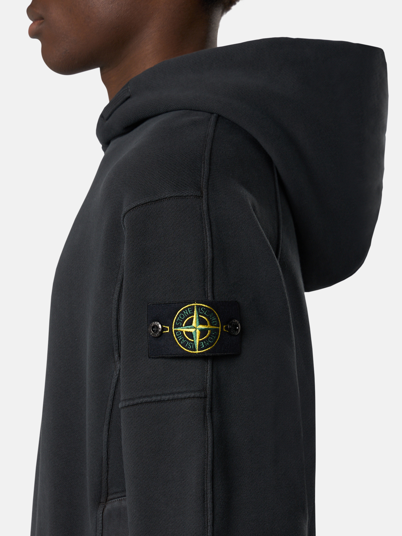 ★STONE ★Cotton Diagonal Fleece Hooded Sweat Shirt Black Organic Diagonal Fleece Old Effect Hoodie by Stone