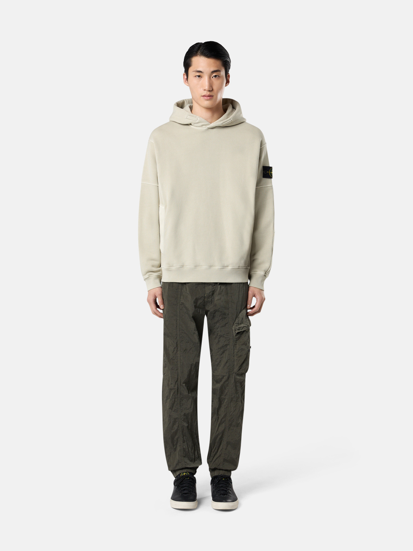 Sand Oversized fit hooded sweatshirt with faded appearance