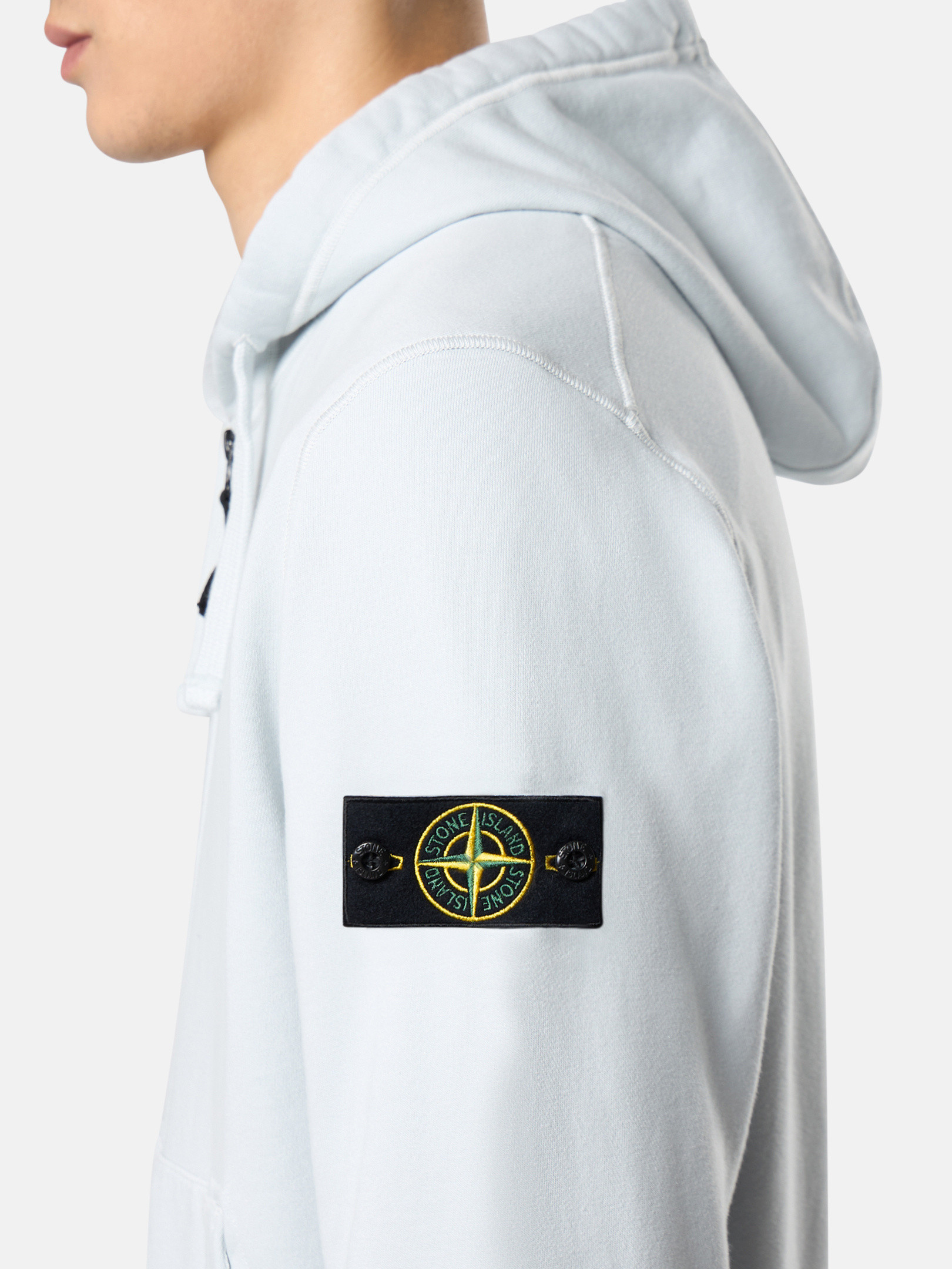 【送料&関税込】Stone Sweatshirt 6100042 In Cotton Sky Blue Hooded sweatshirt with drawstring hood and zipper