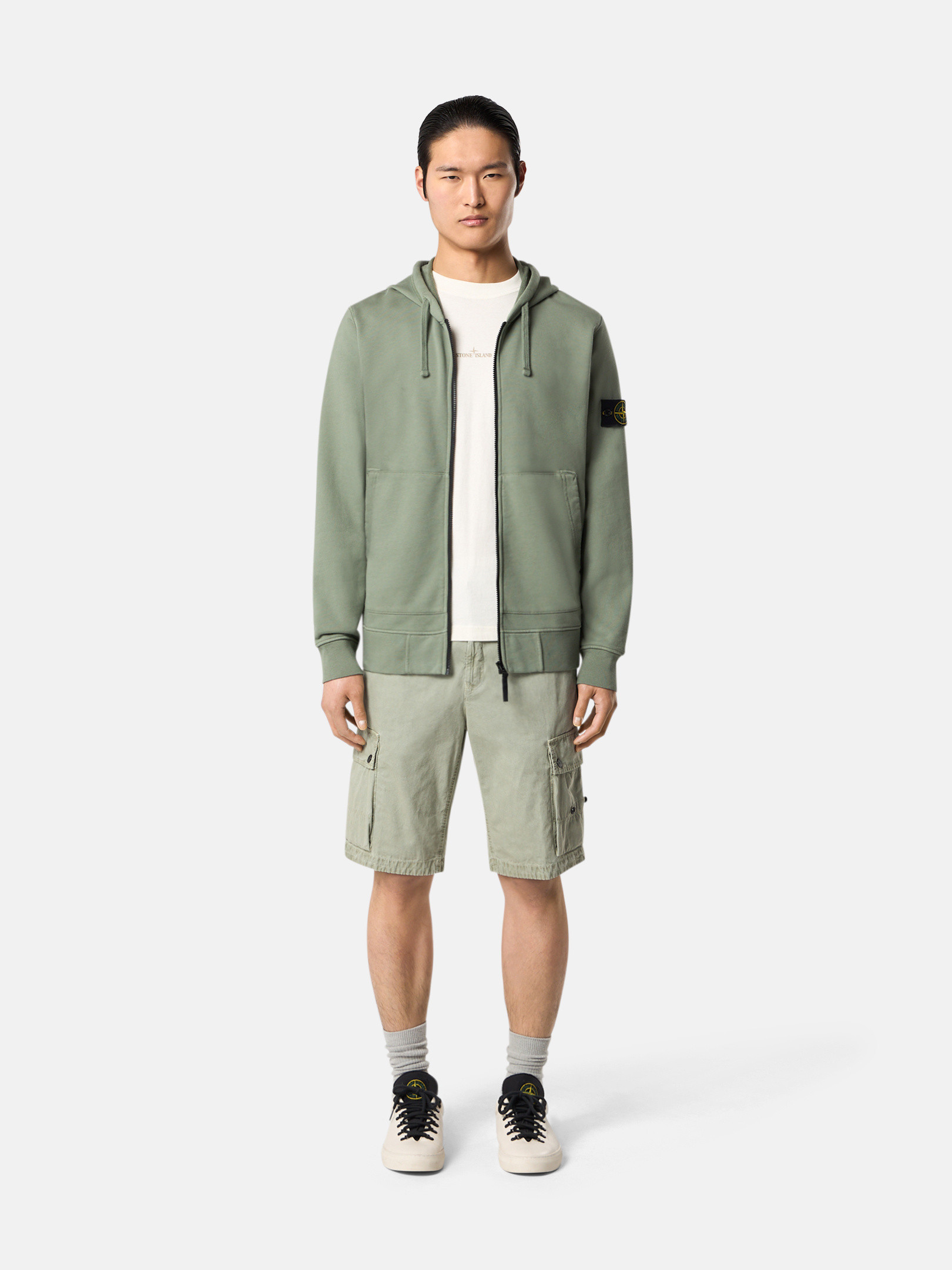 【送料&関税込】Stone  Sweatshirt 6100042 In Cotton Sage Green 6100042 ORGANIC COTTON FLEECE Hooded sweatshirt
