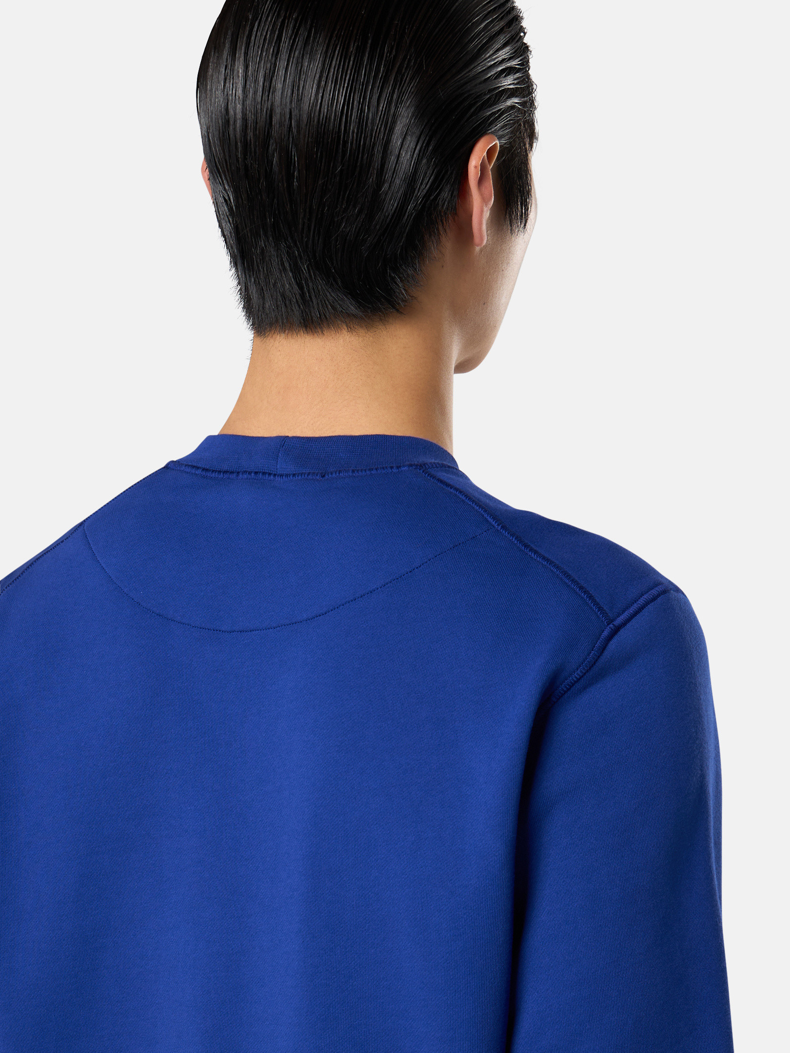 [STONE ]★Crewneck Sweatshirt with Ribbing★Navy blue Bright Blue Crewneck sweatshirt with ribbed details 6100044