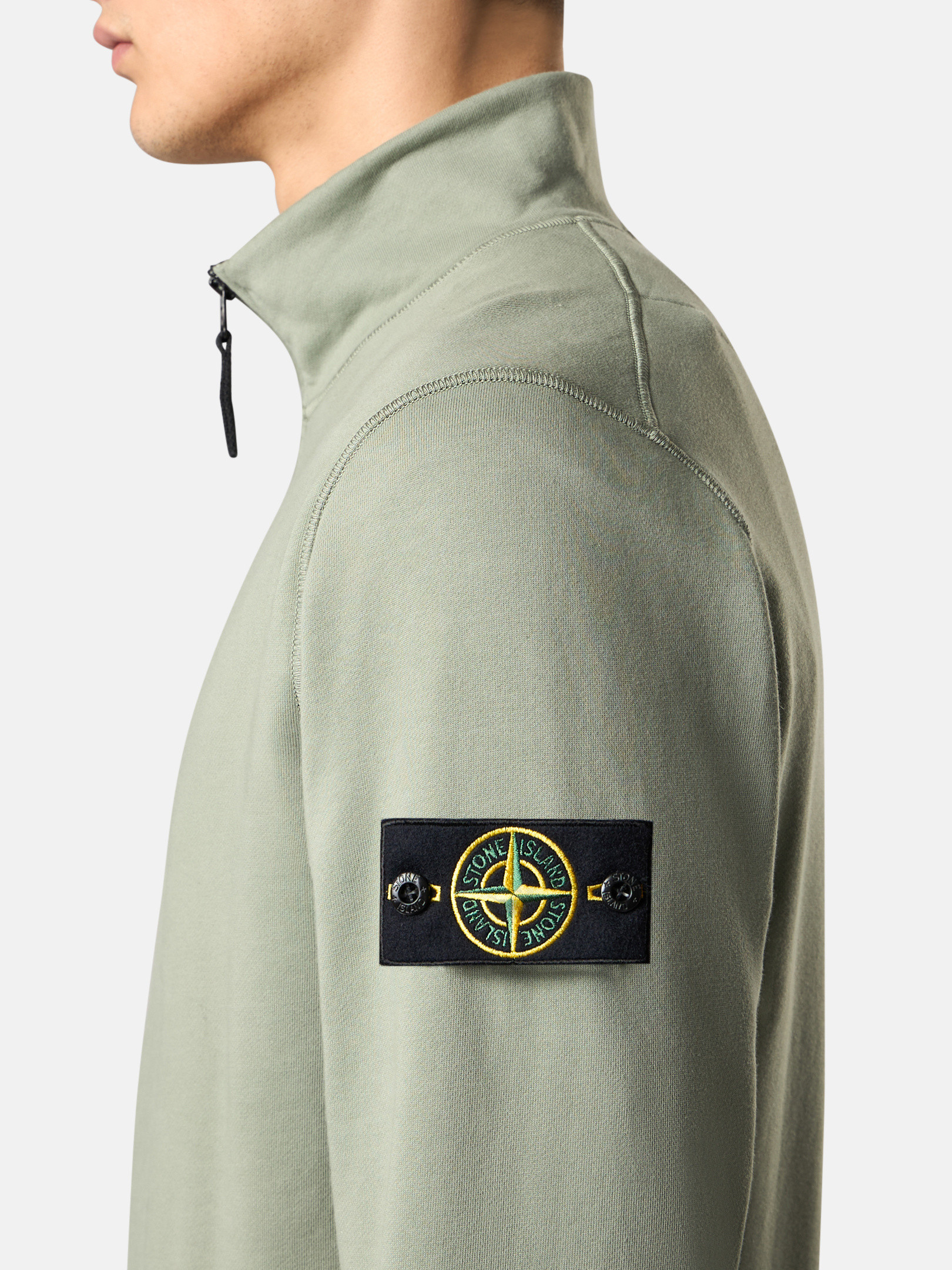 STONE ｜SWEATSHIRTS (6100619 Organic Cotton Fleece Dust Grey Melange Half-zip sweatshirt with patch pockets