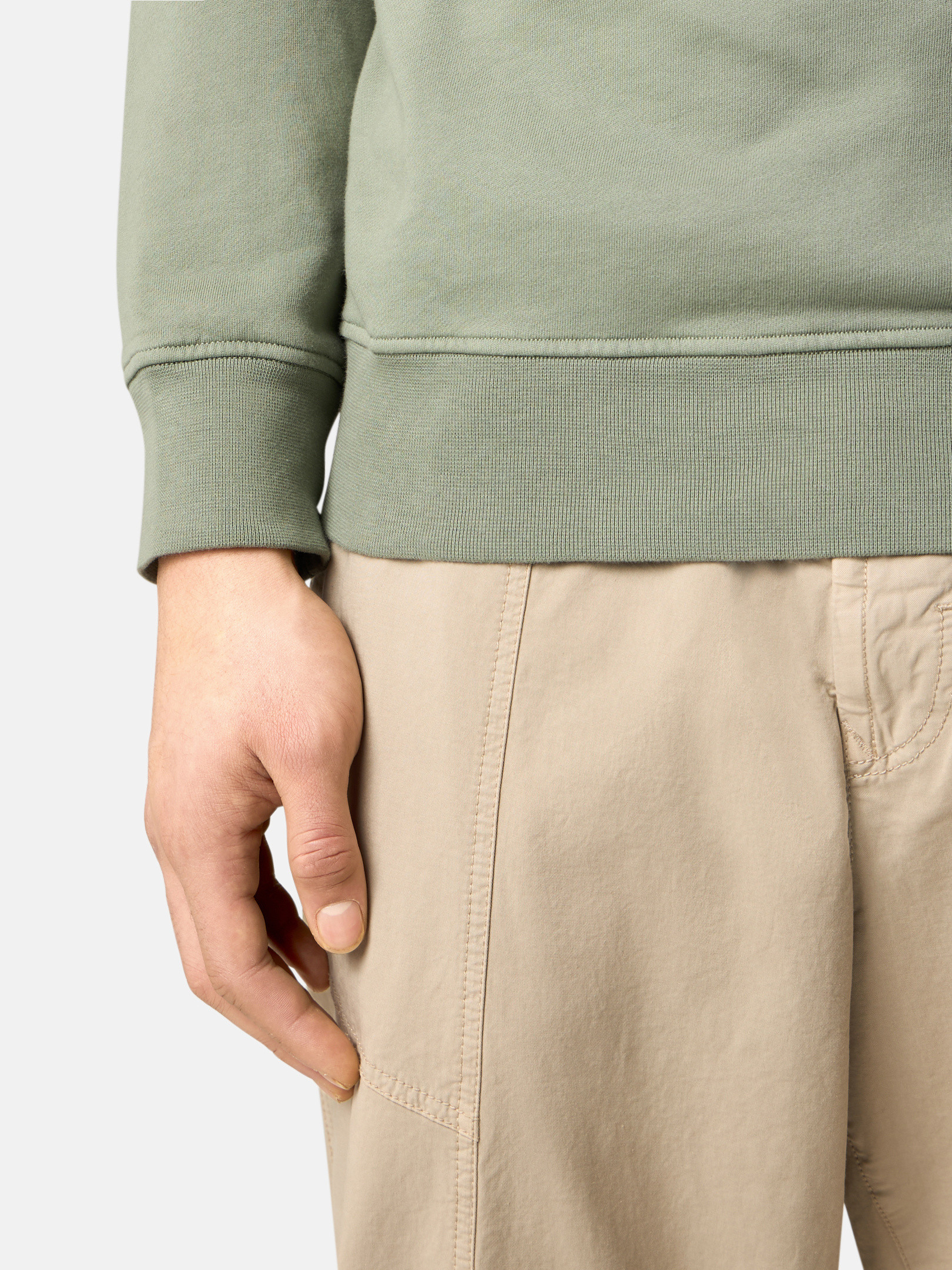 STONE ｜SWEATSHIRTS (6100619 Organic Cotton Fleece Dust Grey Melange Half-zip sweatshirt with patch pockets