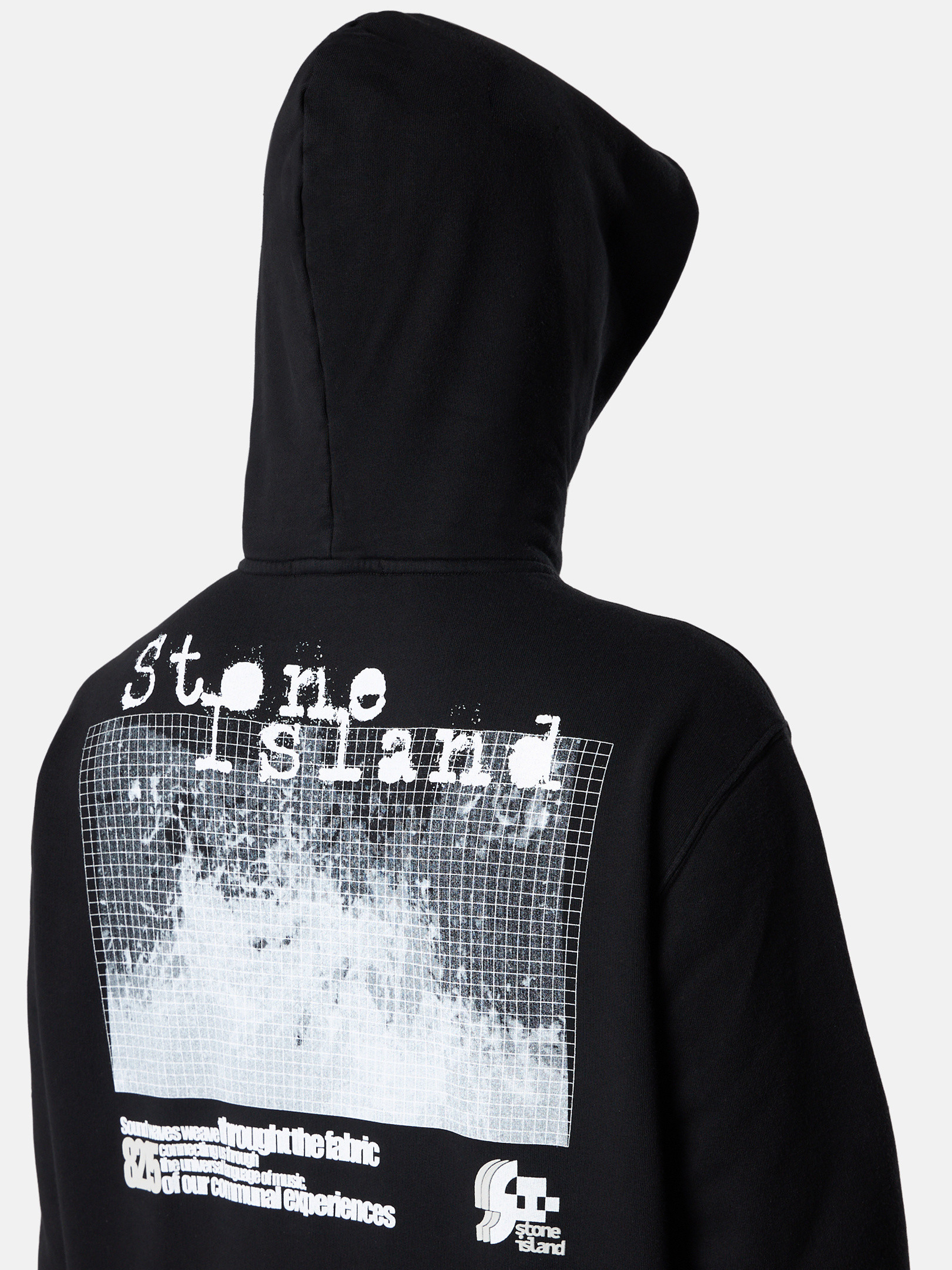 Black Oversized fit hooded sweatshirt with 'Grid Print Two' motif