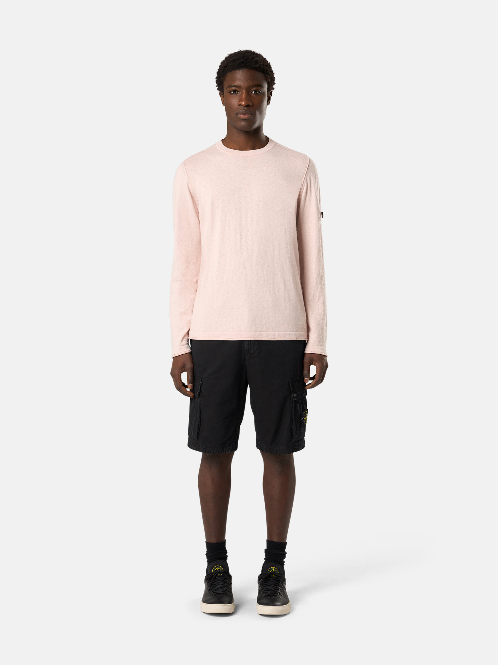 Black Slim-fit cargo Bermuda shorts with zipper pockets