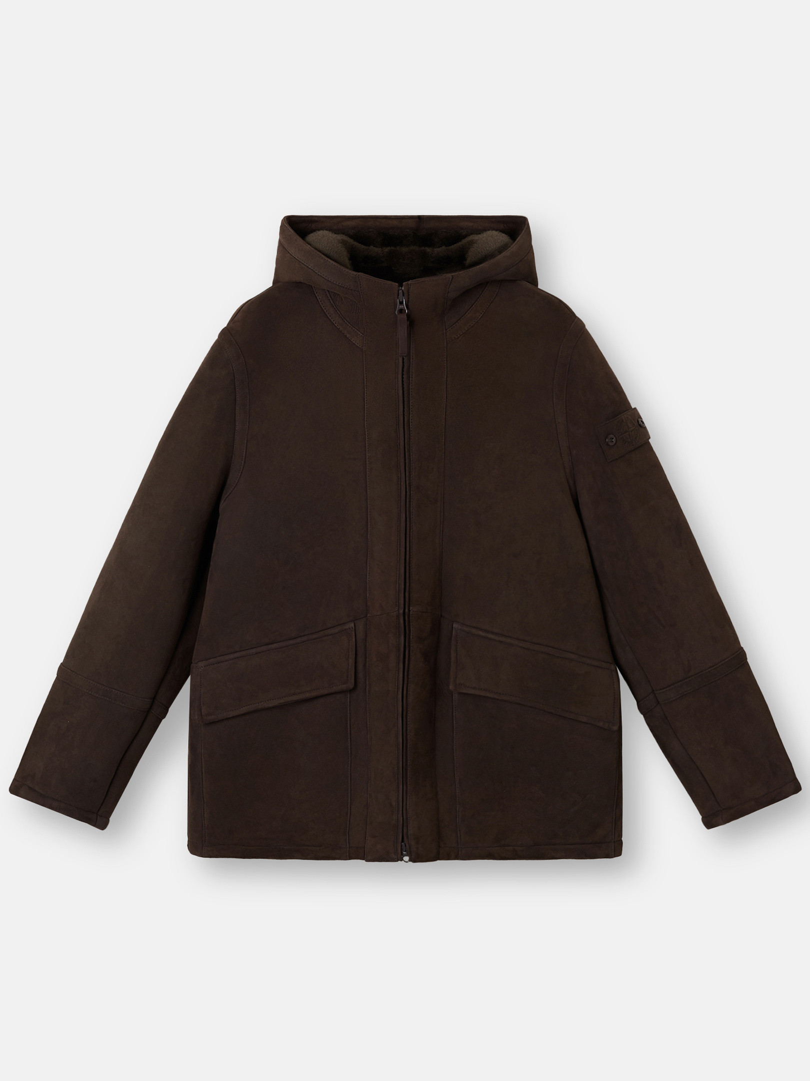 Stone Island Zip-up Hooded Jacket In Brown