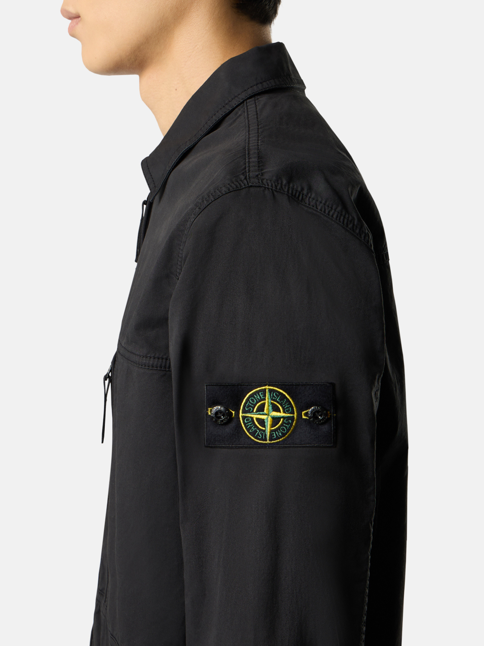 ジャケット・アウター Overshirt supima cotton stone  Black Overshirt with diagonal zip chest pocket and two-way