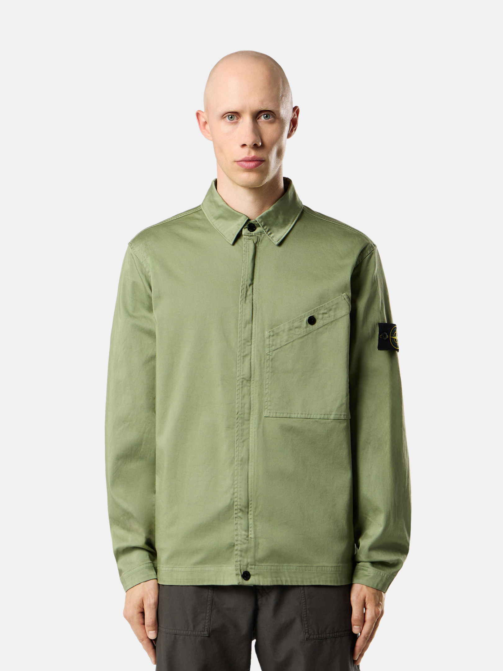 Sage Green Overshirt with chest pocket and two-way zip Sage Green Overshirt with chest pocket and two-way zip