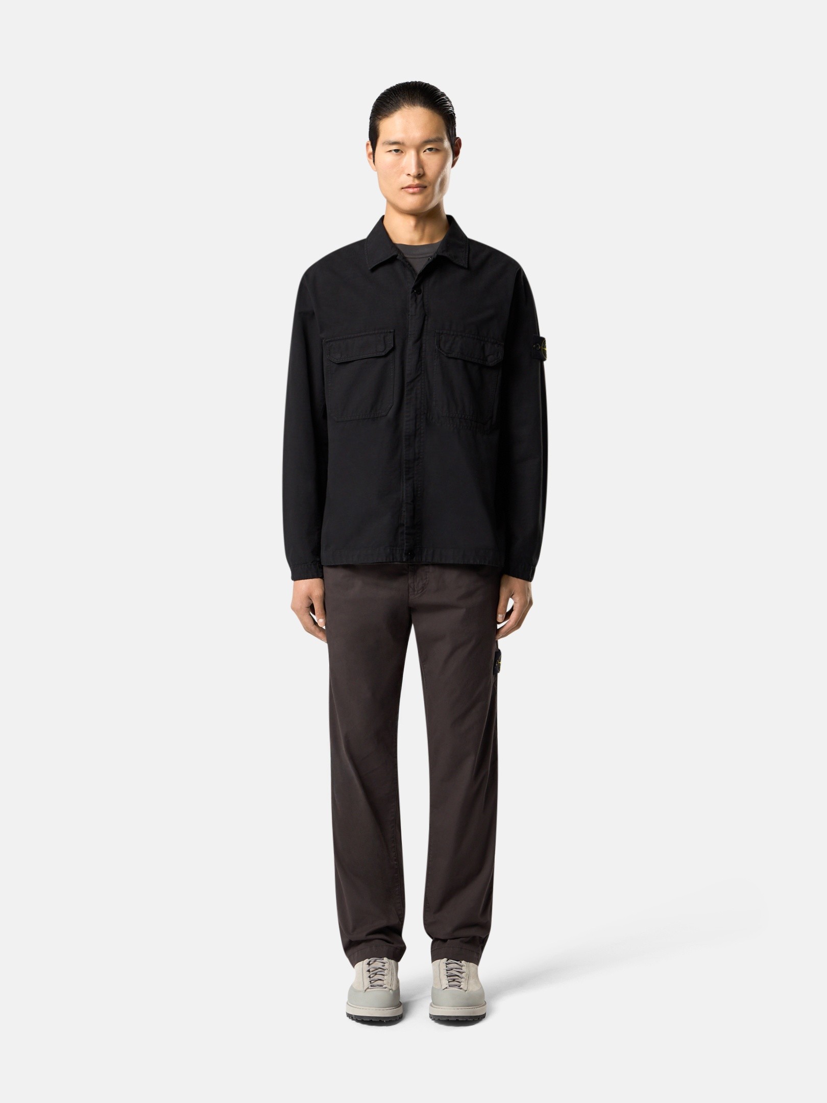 あ*さ様 Stone  コットン RIPSTOP OVERSHIRT Black Comfort-fit overshirt with pockets and two-way zipper