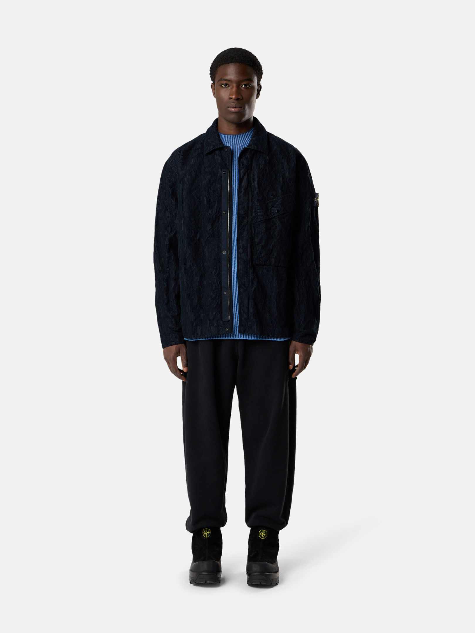 Navy Blue Comfort-fit overshirt with chest pocket and two-way