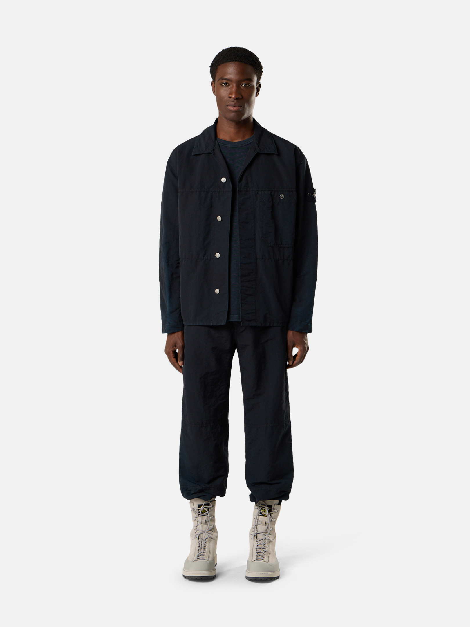 Black Comfort-fit overshirt with abrasion resistance and pockets