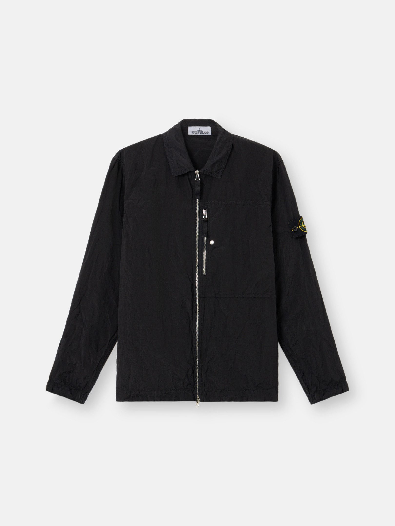 Black Comfort-fit overshirt with chest pocket and two-way zipper