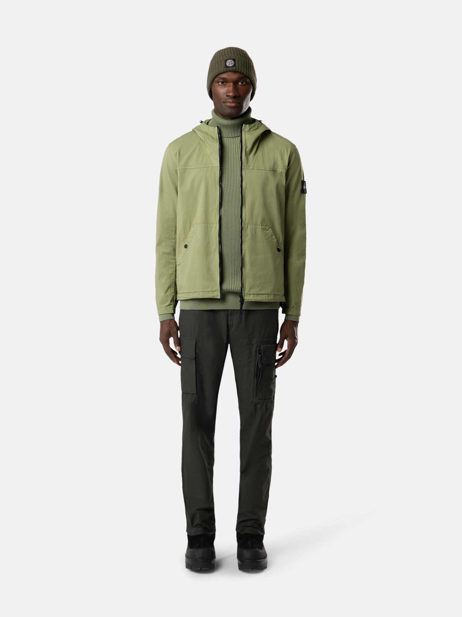 Sage Green Hooded overshirt with snap pockets and zipper 1200032