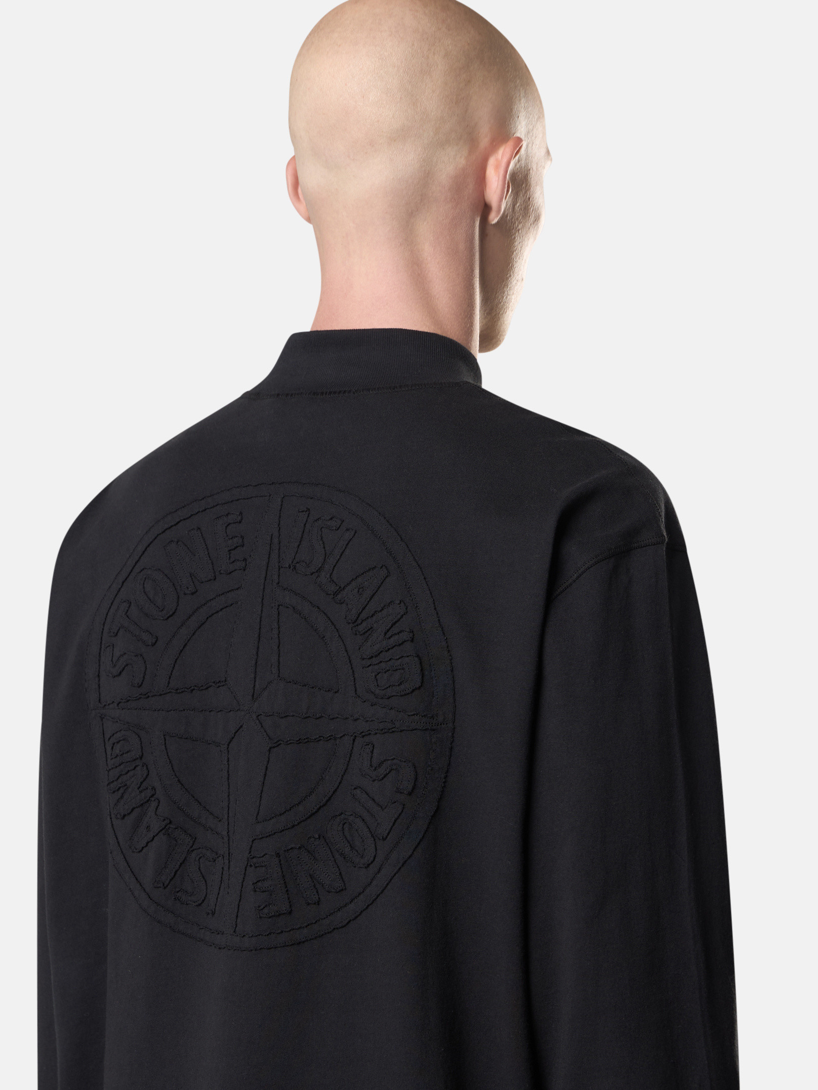 トップス HEAVY COTTON JERSEY stone  Black Oversized-fit long-sleeve mock neck T-shirt with embroidery