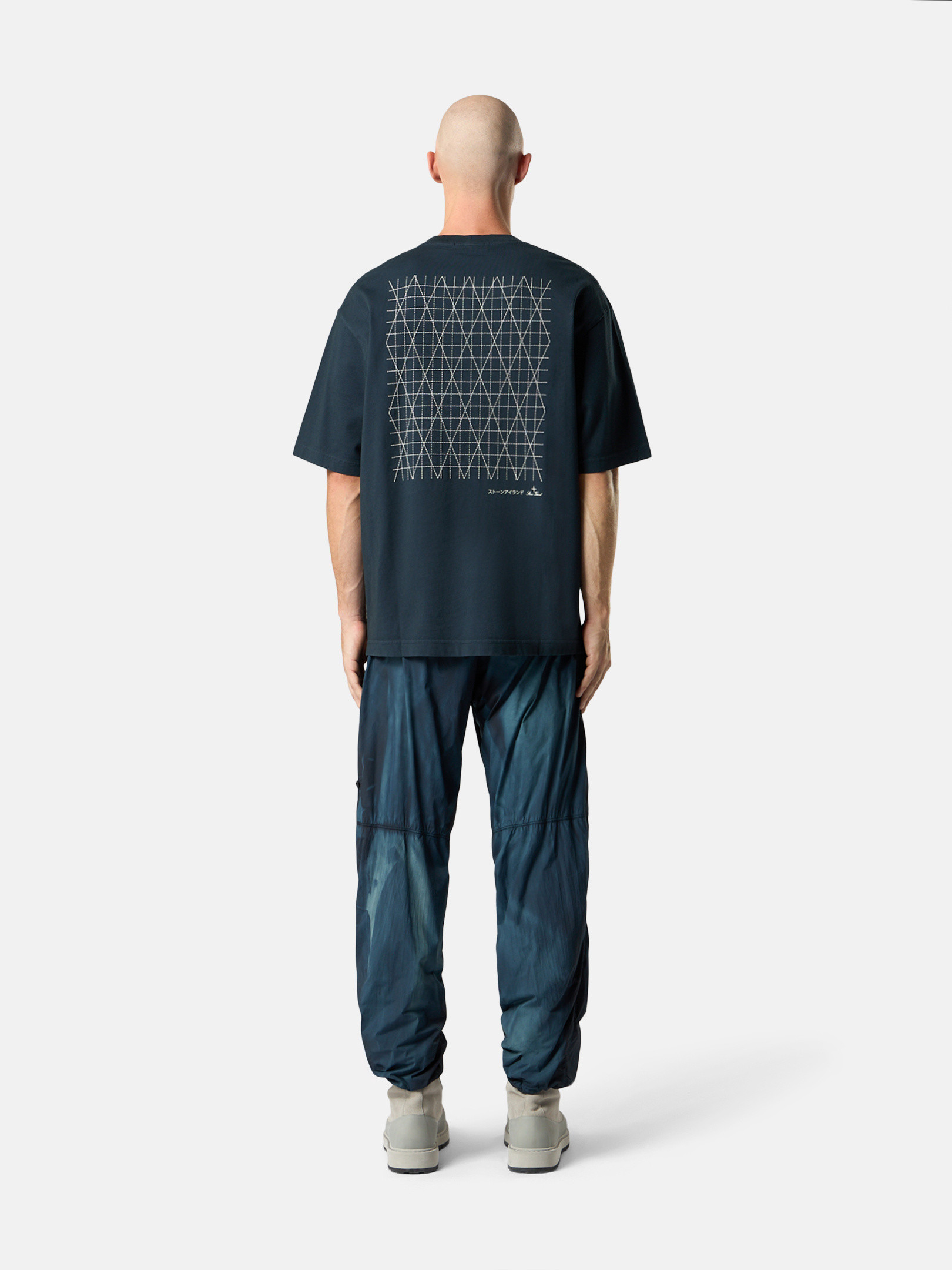 トップス STONE  21AW GAUZED COTTON JERSEY M Navy Blue Regular-fit short-sleeve T-shirt with