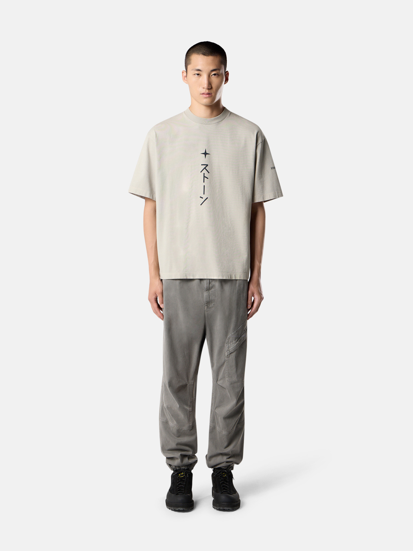 Pearl Grey Regular-fit short-sleeve T-shirt with 'Island' print