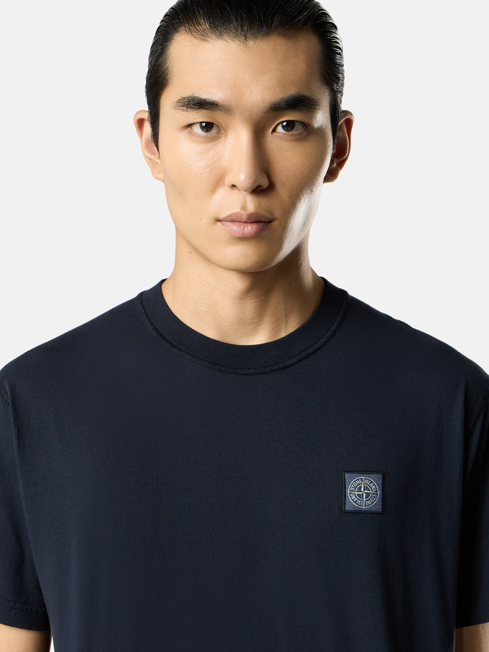 Navy Blue Slim-fit short-sleeve T-shirt with Compass patch