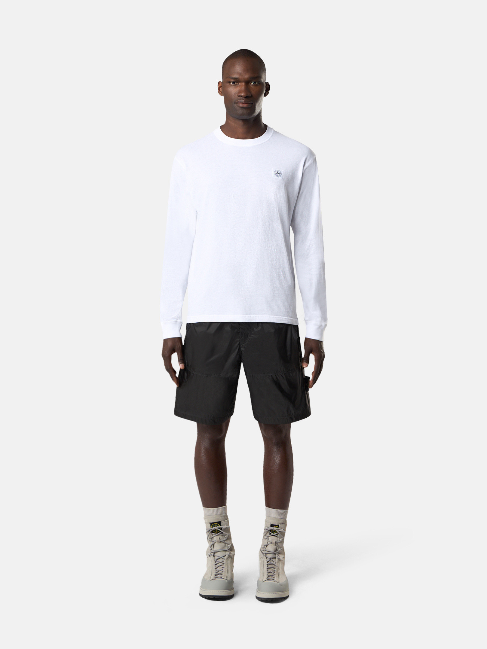 ホワイト スリムフィット ロングスリーブ Tシャツ Compassパッチ 