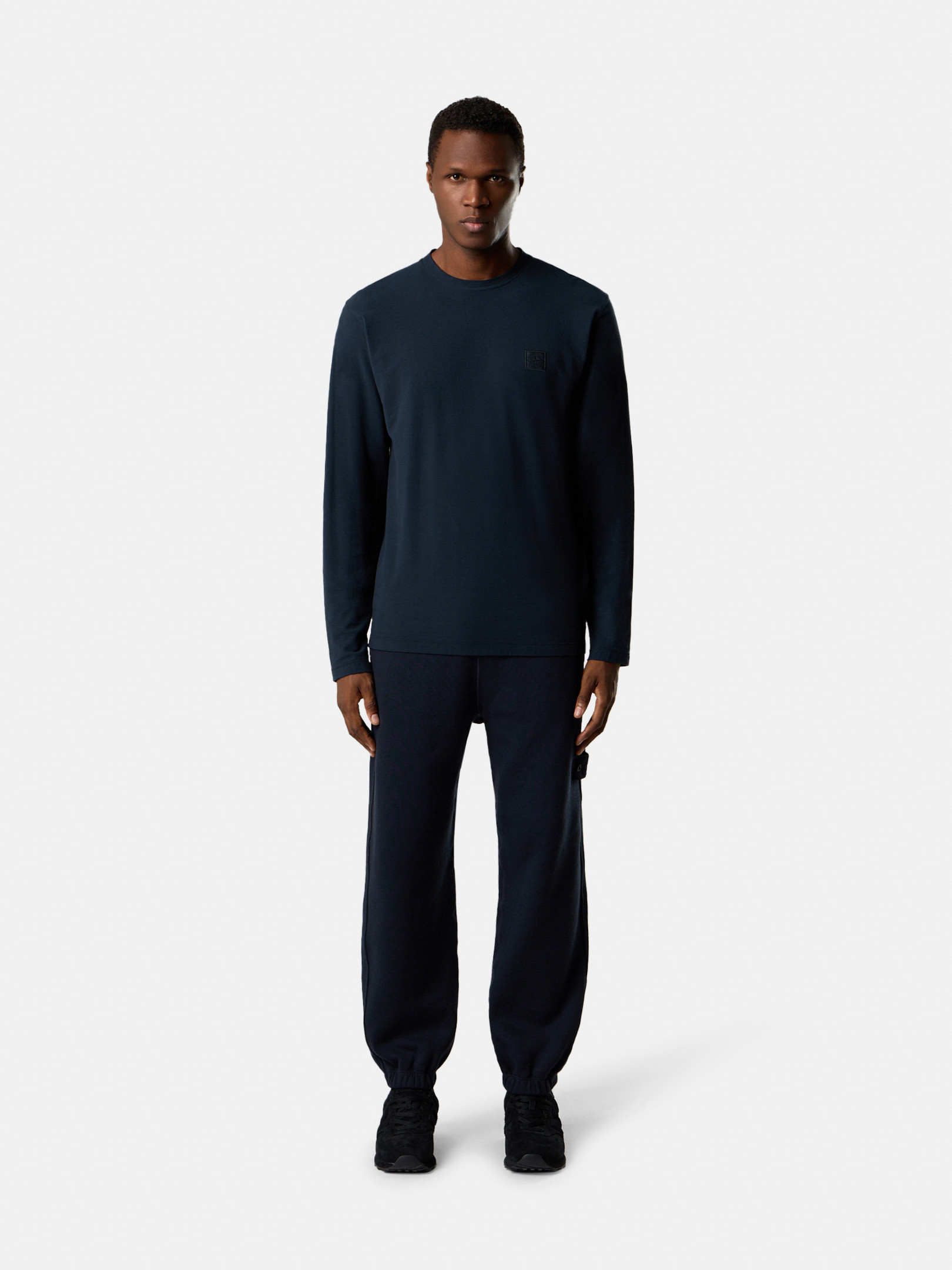 Navy Blue Slim-fit long-sleeve T-shirt with Compass logo patch