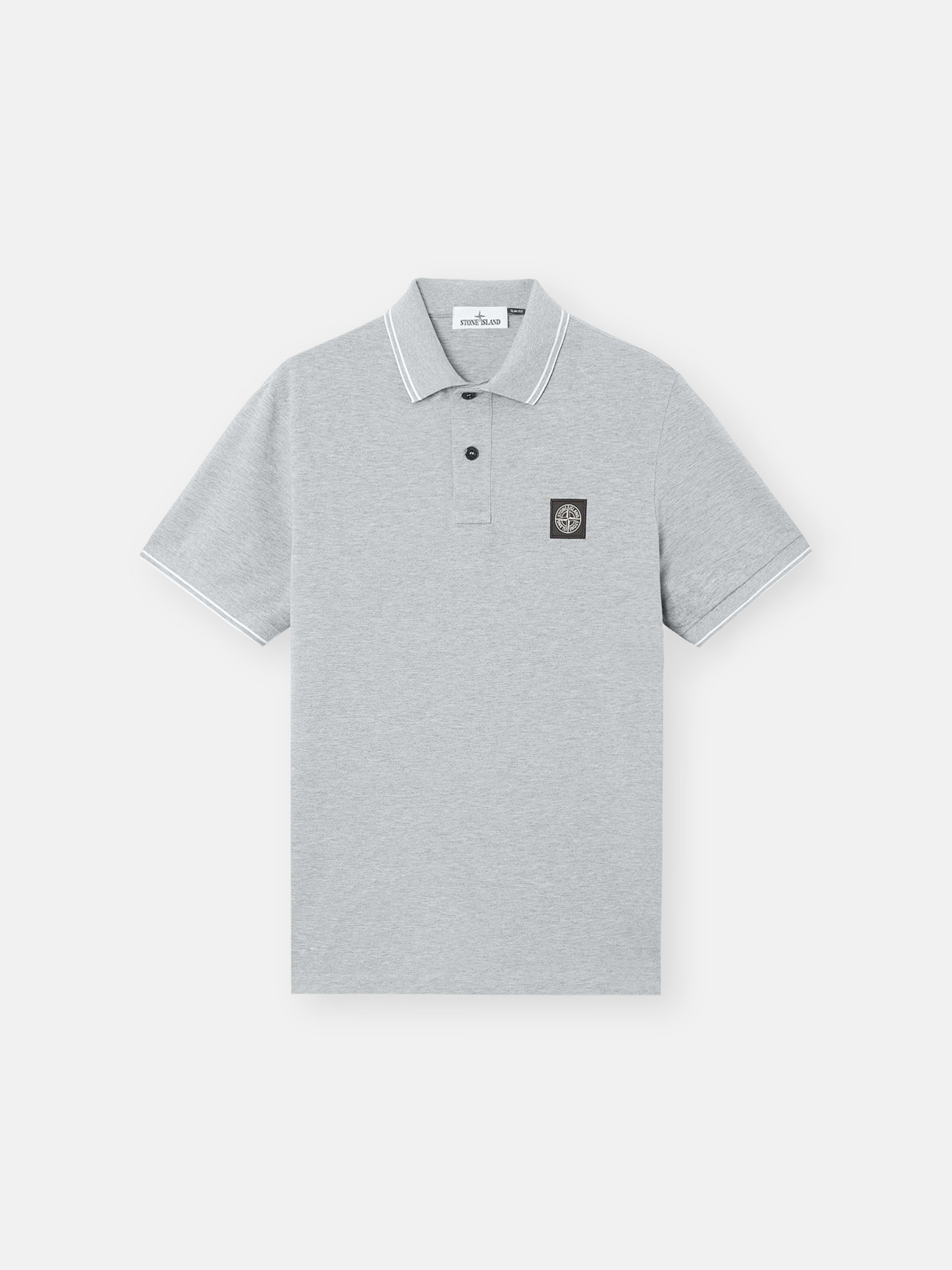 Dust Grey Melange Slim-fit short-sleeve polo shirt with