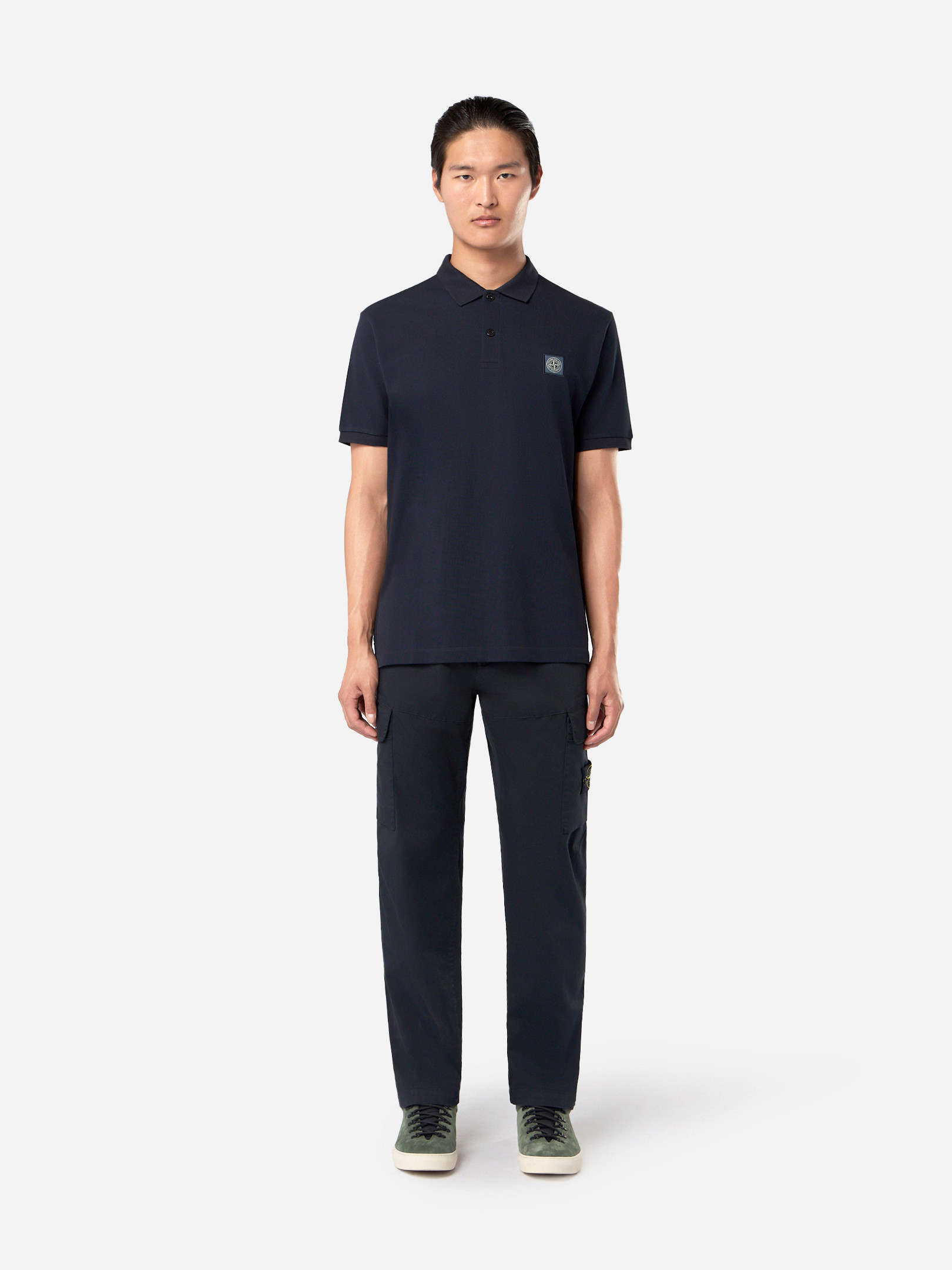 STONE  ブラック ポロシャツ SLIM FIT ブラック 【EVERLAST(エバーラスト)】カチオン杢半袖ポロシャツ