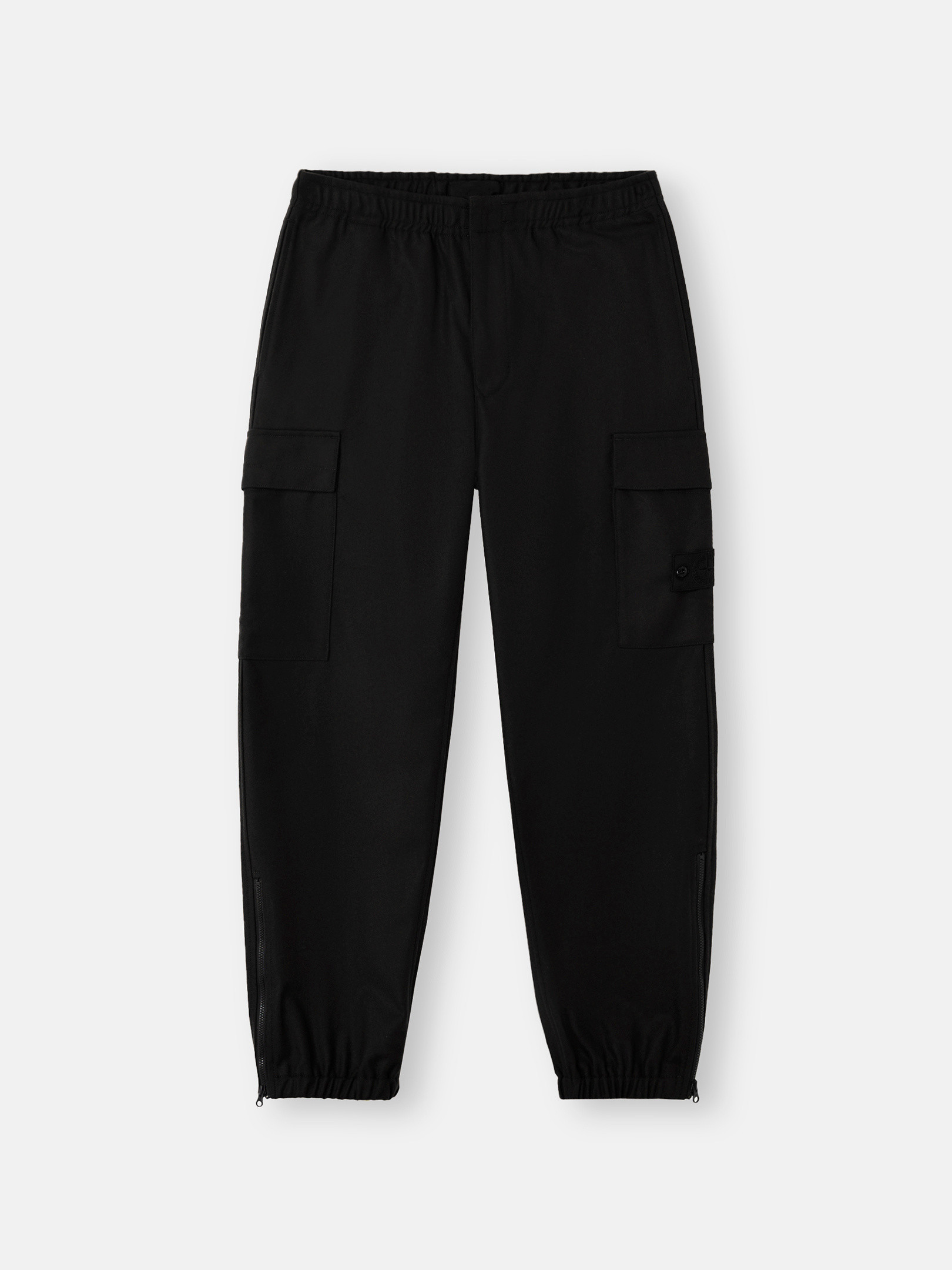 Stone Island Loose-fit Cargo Trousers With Elasticated Zipped Cuffs In Black