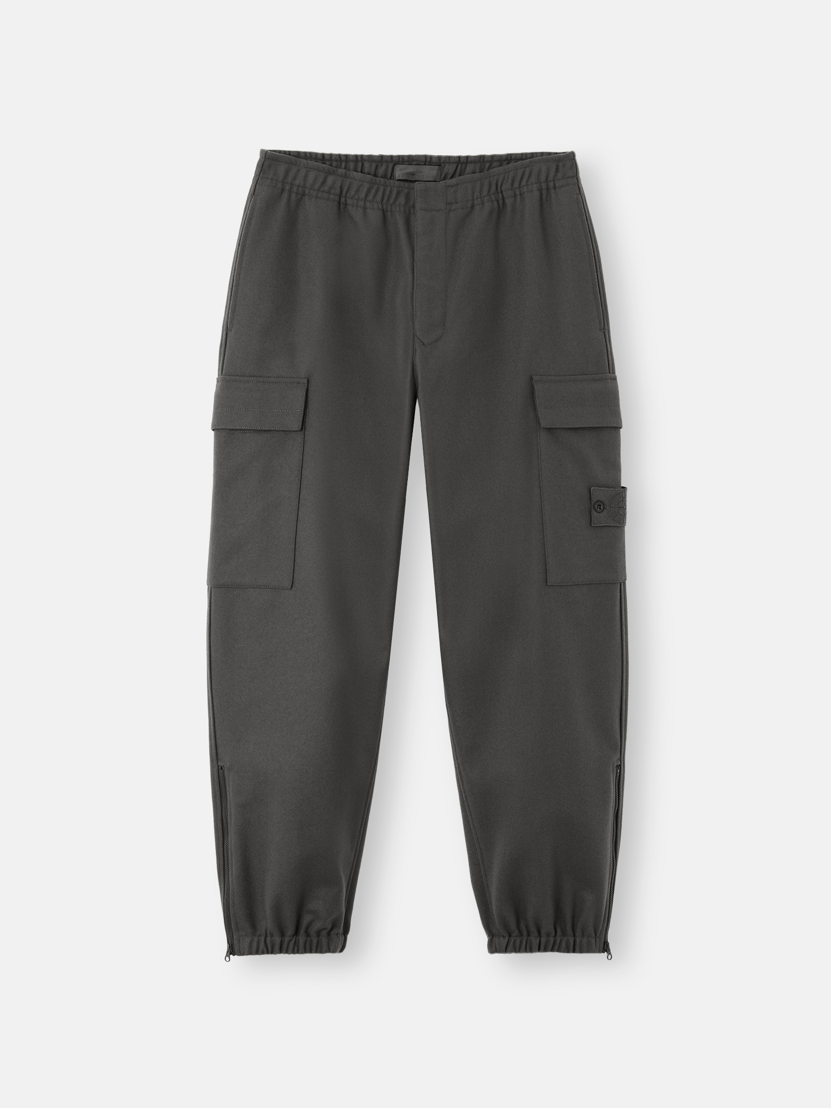 Stone Island Loose-fit Cargo Trousers With Elasticated Zipped Cuffs In Gray