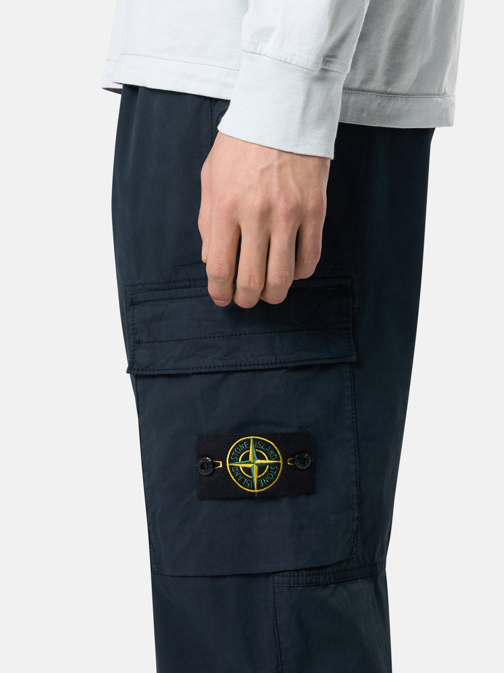 パンツ STONE  COTTON TWILL STRETCH-TC W31 Black Regular-tapered-fit cargo pants with zipper pockets