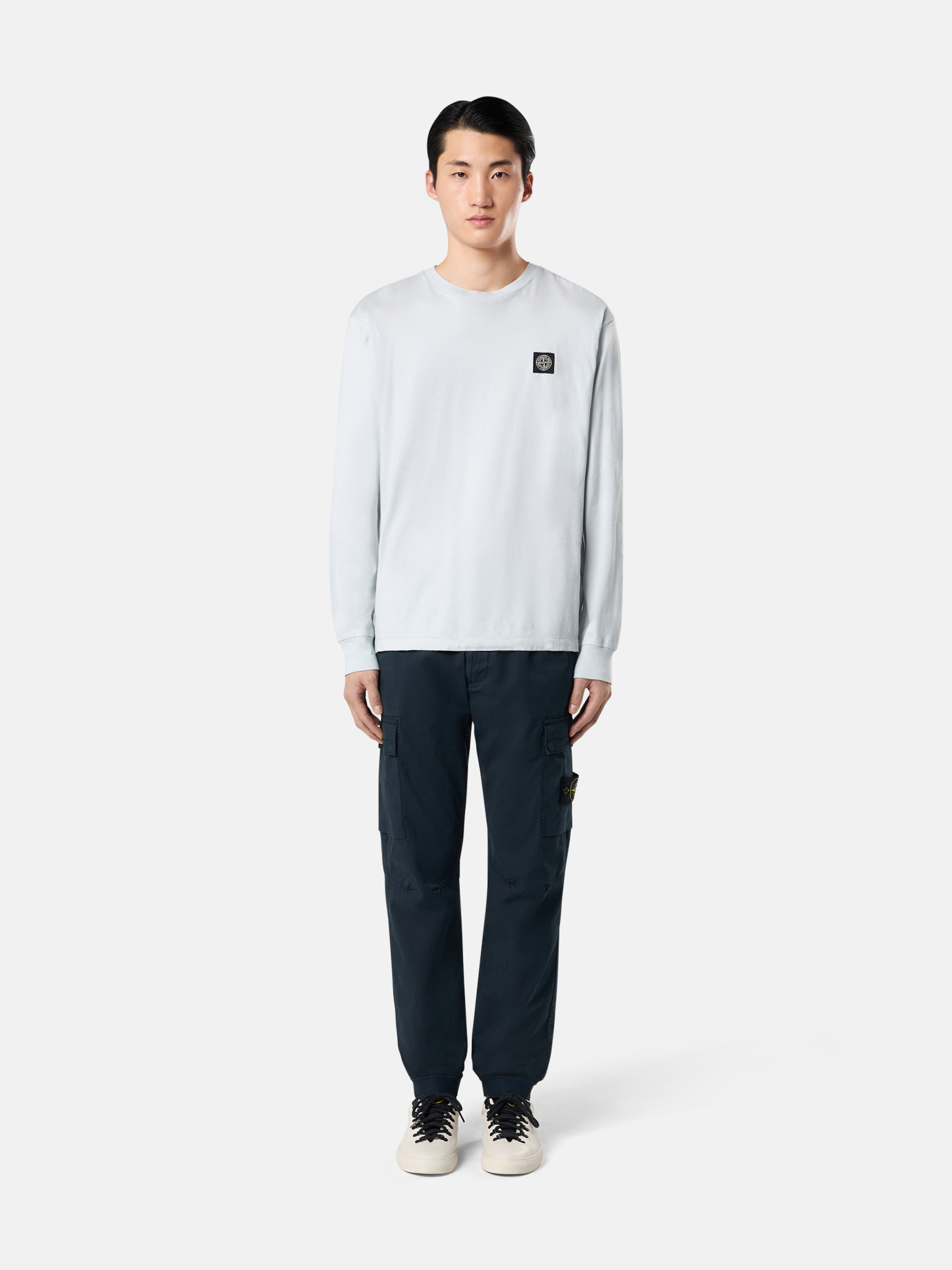パンツ STONE  COTTON TWILL STRETCH-TC W31 Black Regular-tapered-fit cargo pants with zipper pockets
