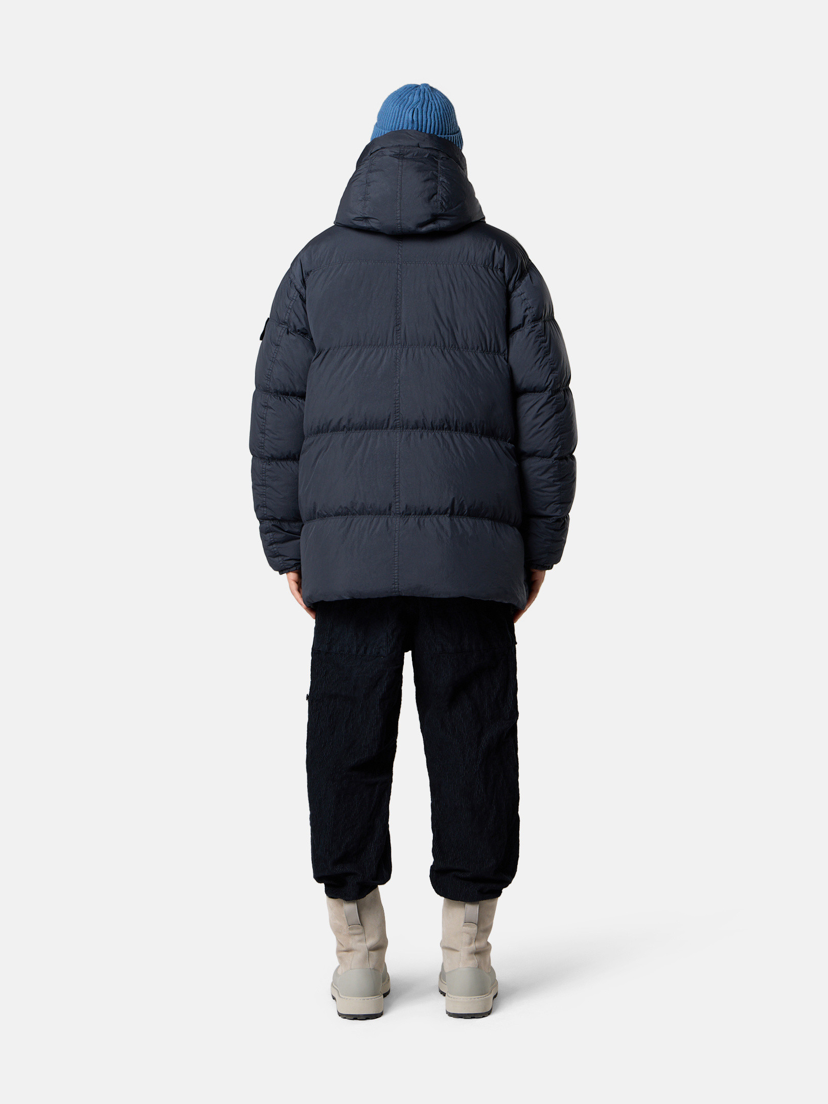 Navy Blue Hooded down parka with wind resistance 4100012 CRINKLE