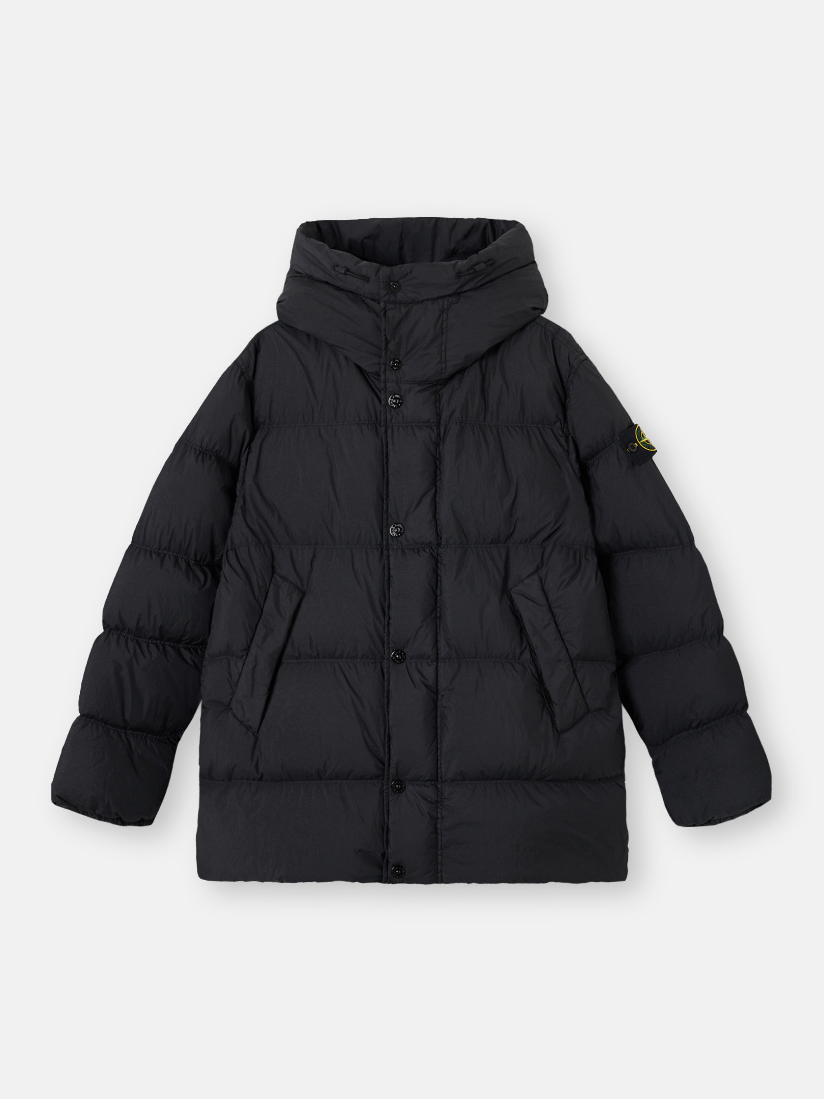 Black Hooded down parka with wind resistance 4100012 CRINKLE REPS