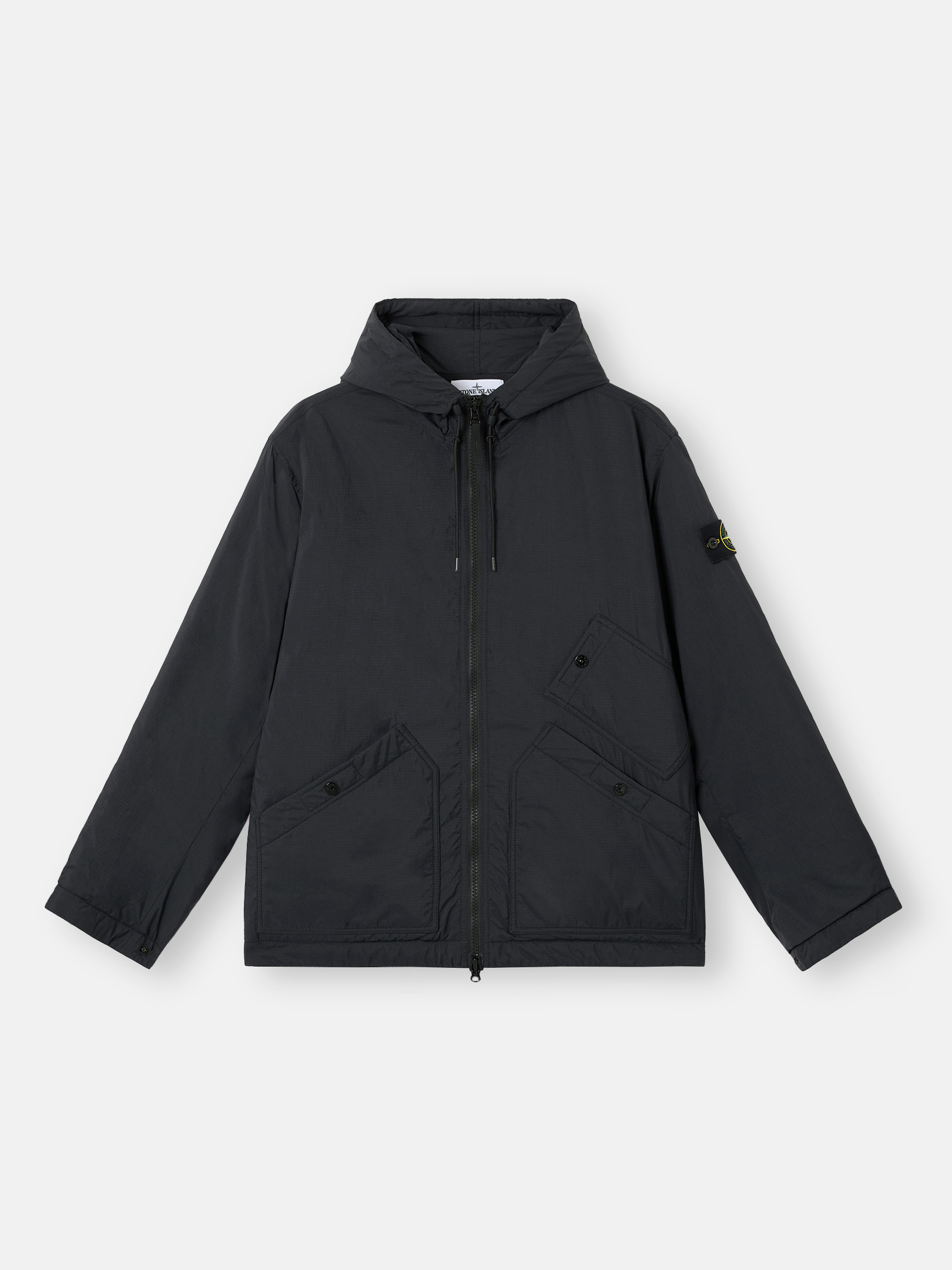 STONE  フード ジャケット　XL BLACK STONE ISLAND (ストーンアイランド) バックル付きフード ロゴパッチ