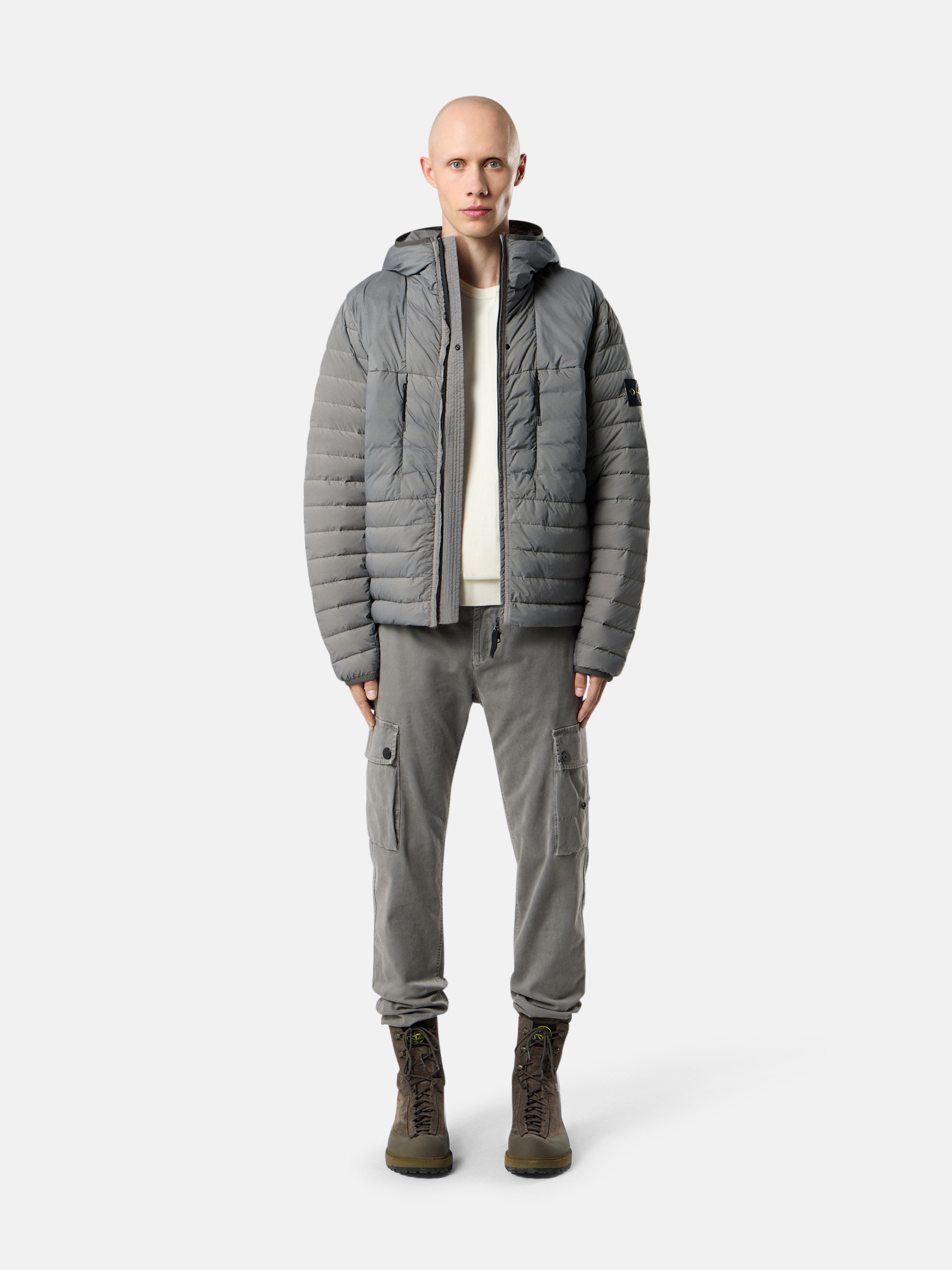Cement Hooded jacket with seamless feather tunnels and anti