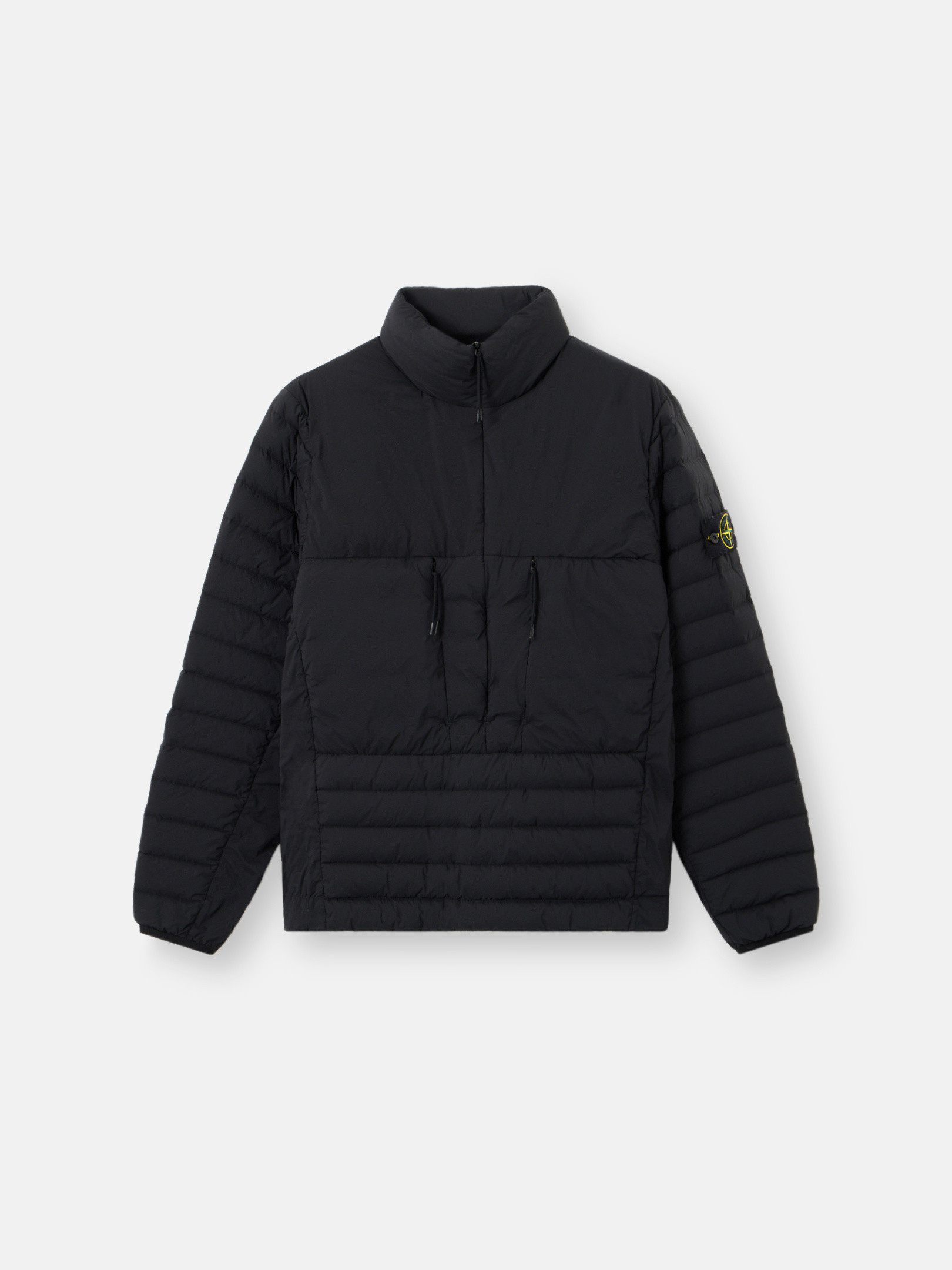 Black Down anorak with seamless feather tunnels and anti-drop