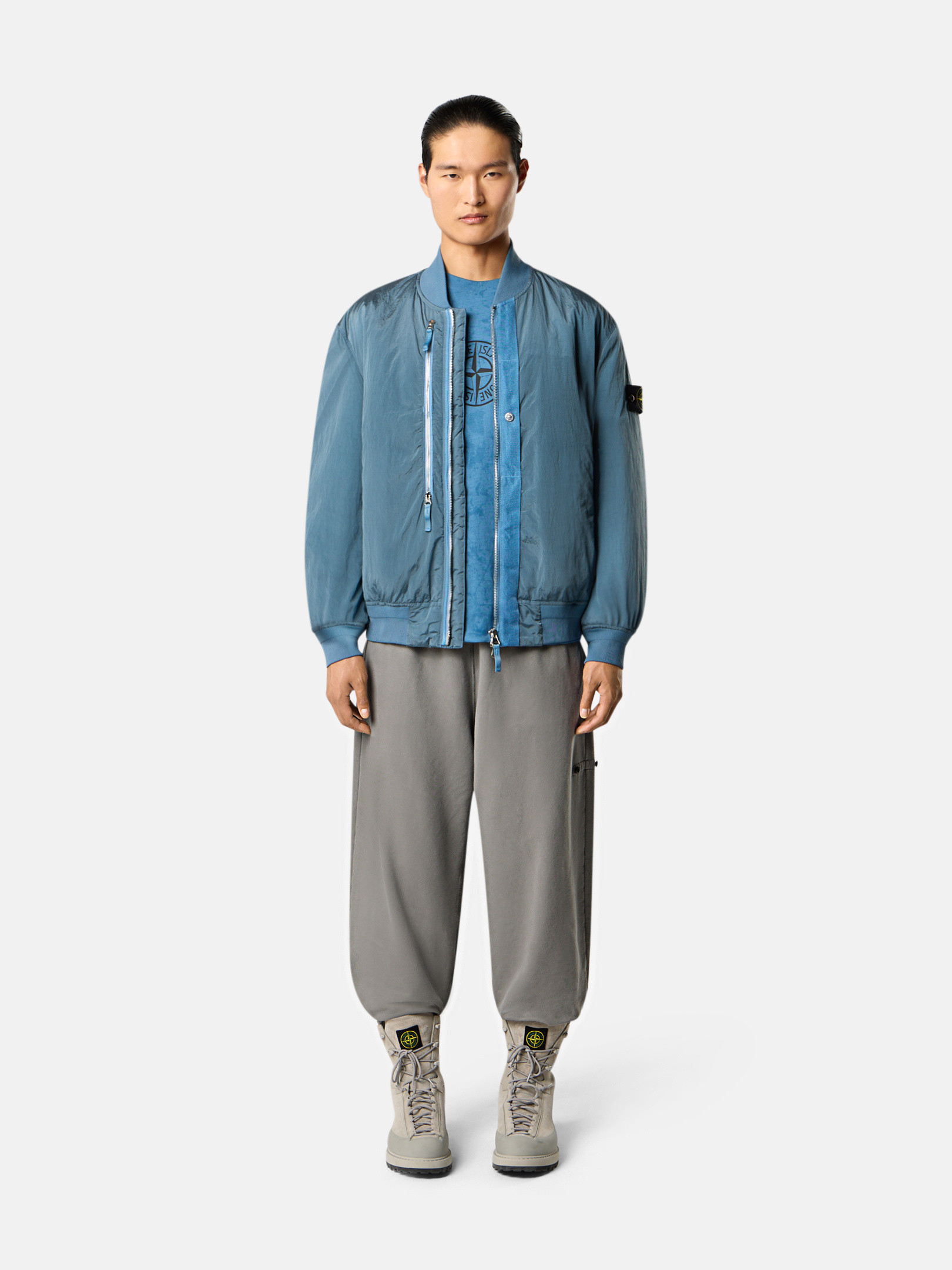 Steel Blue Bomber jacket with anti-drop and zipper pockets 4100038