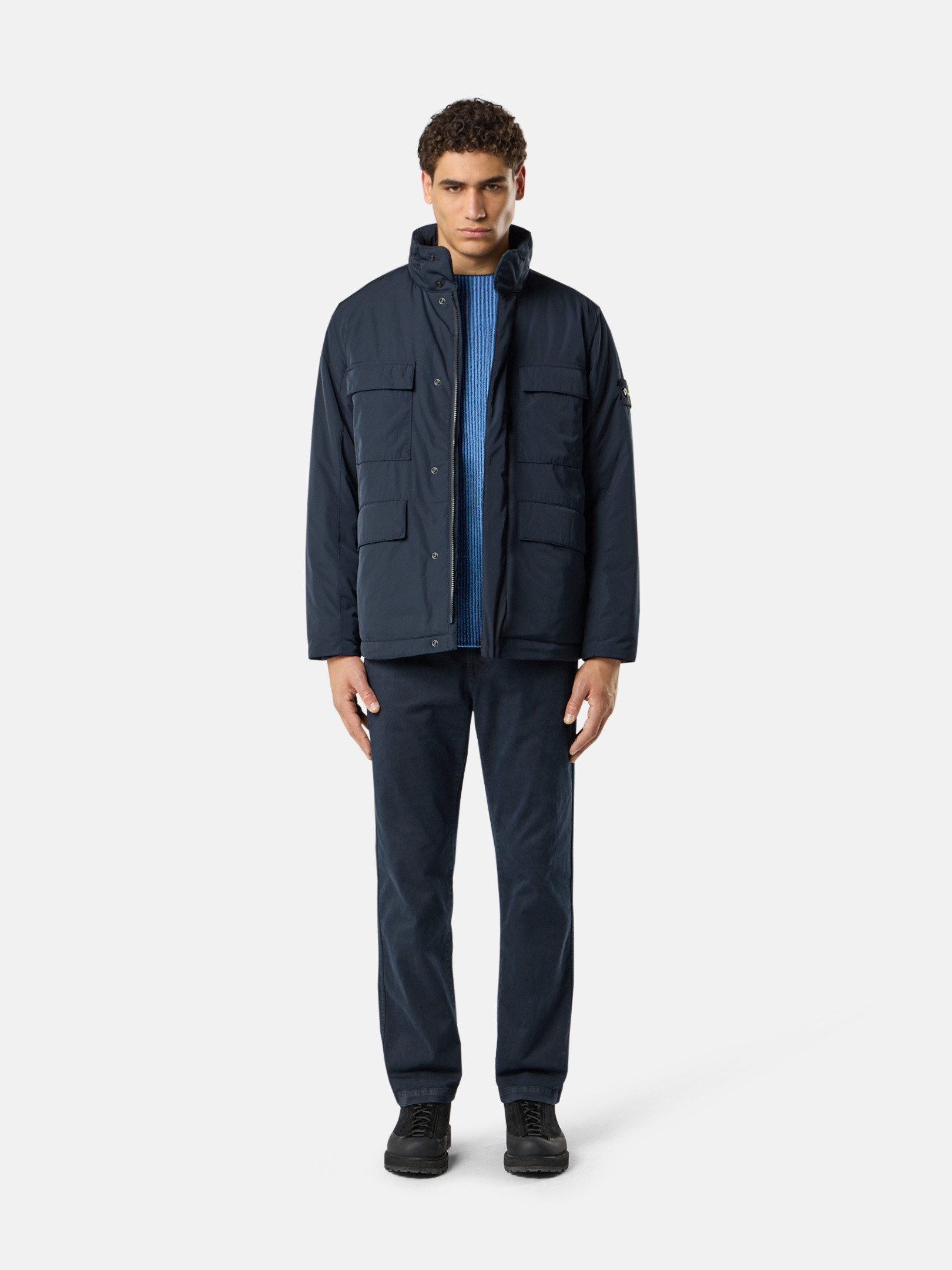 Navy Blue Padded field jacket with anti-drop and snap pockets