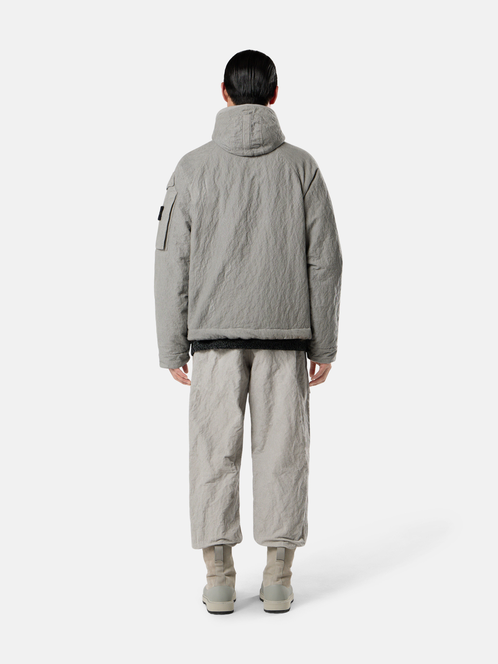 Pearl Grey Hooded jacket with anti-drop and internal padding