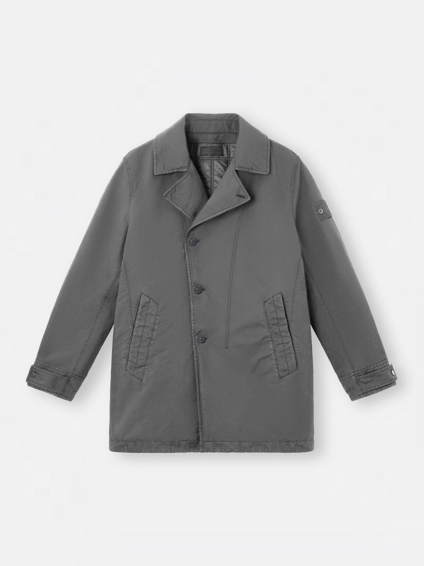 Stone Island Compass-patch Buttoned Coat In Gray