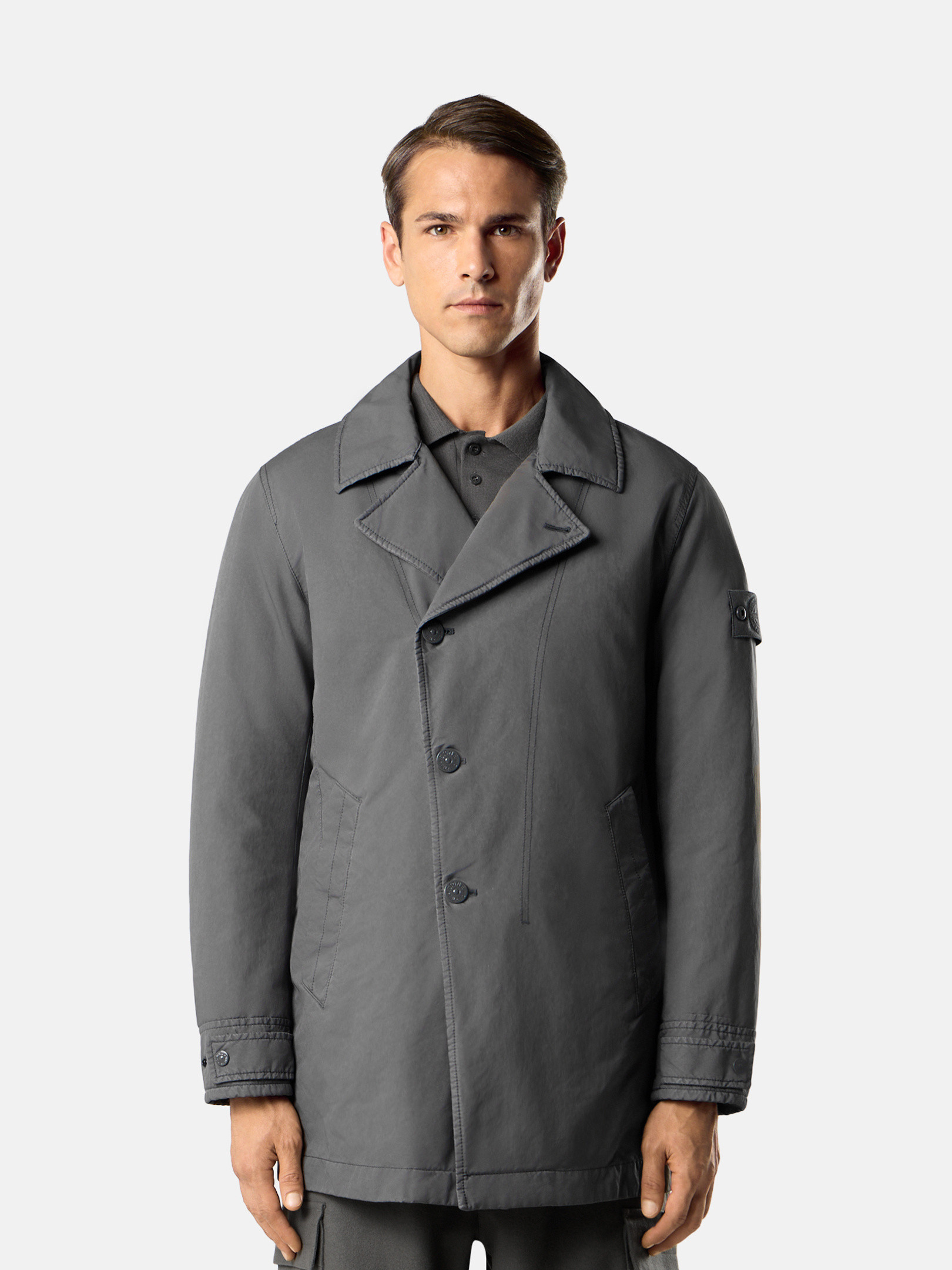 Dark Grey Padded pea coat with anti-drop and snap pockets 4100106