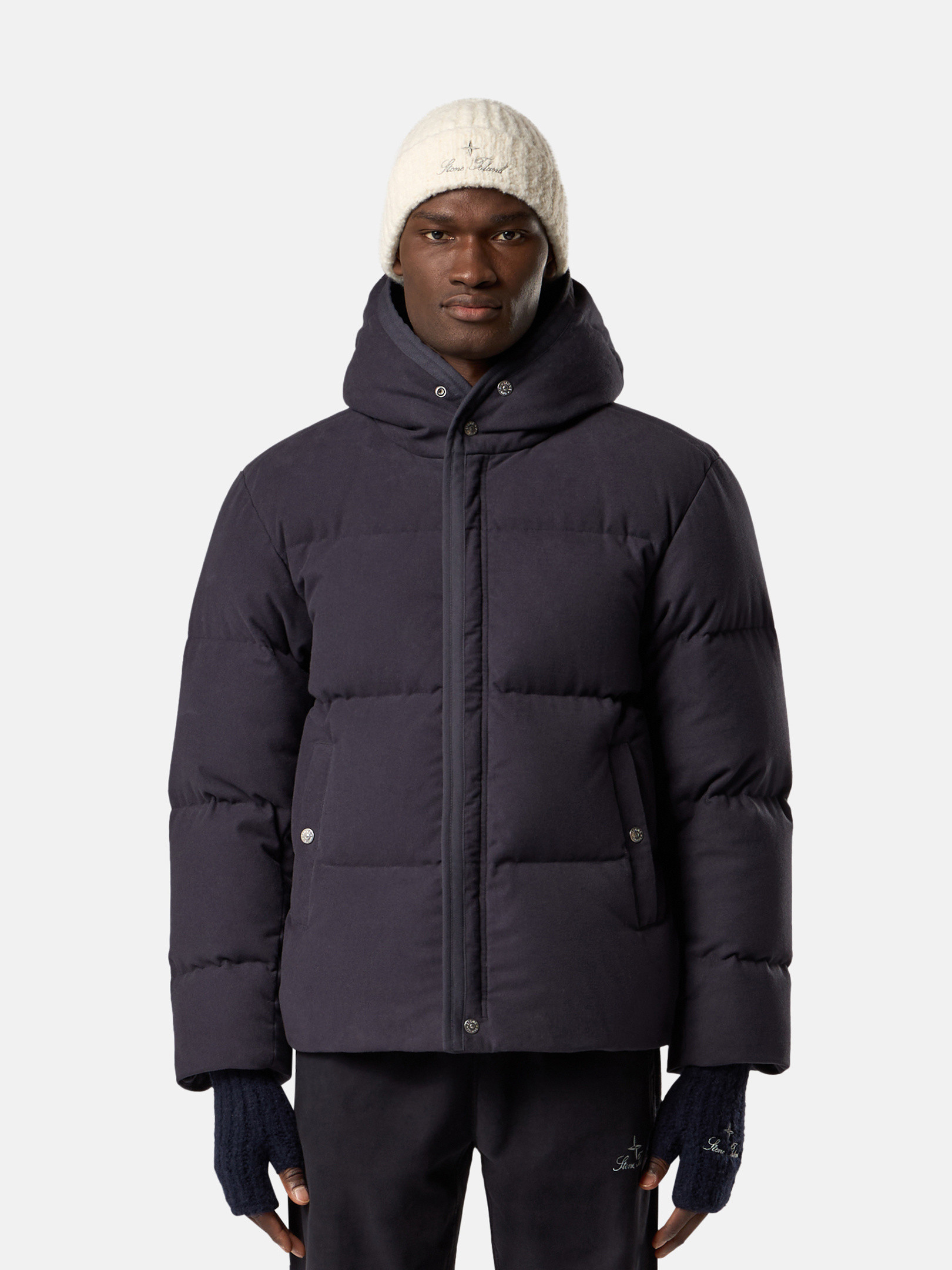 Ink Blue Hooded down jacket with anti-drop 4100128 COTTON MOLESKIN