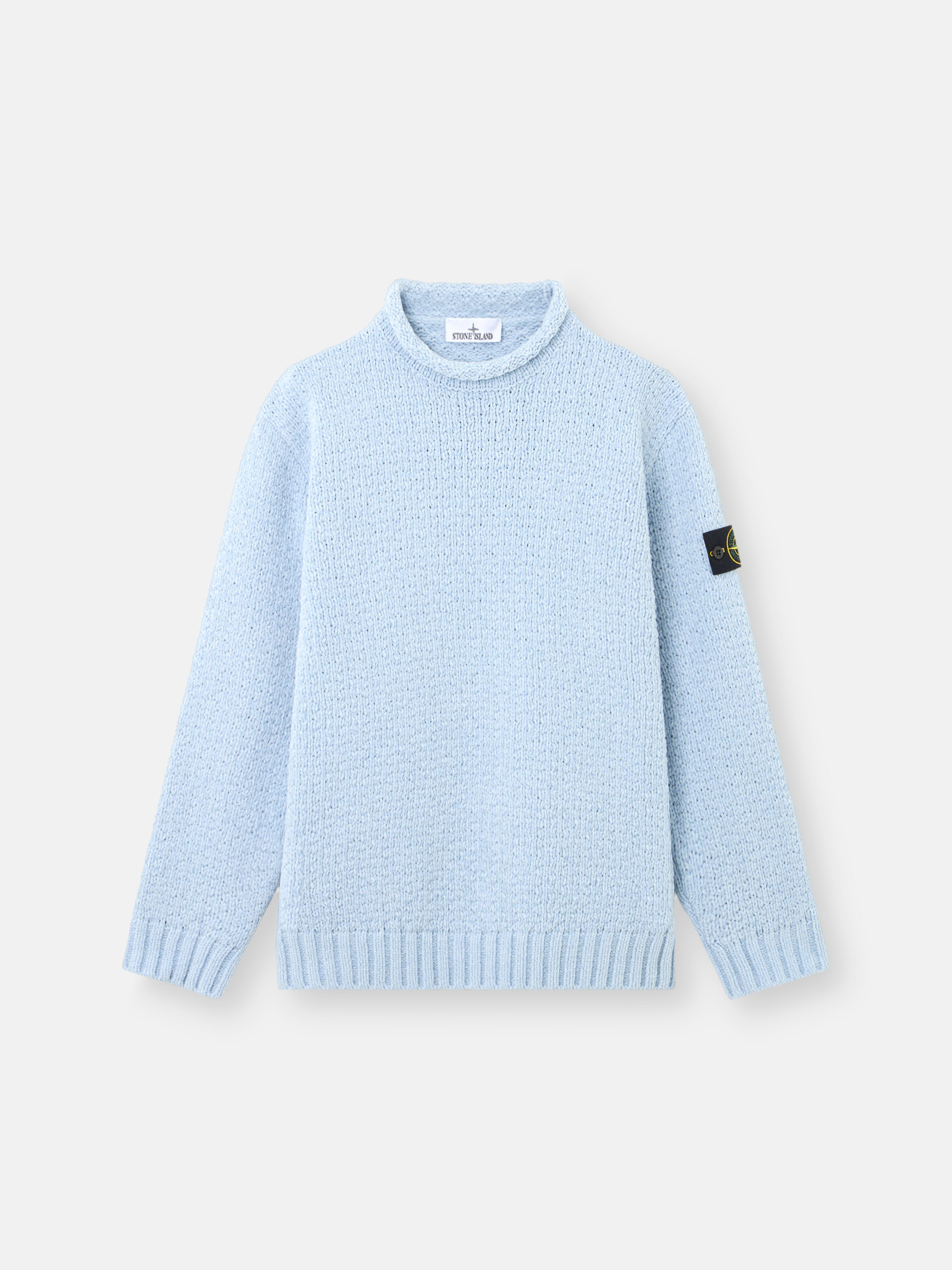 Sky Blue Mock neck sweater with reverse stitch details