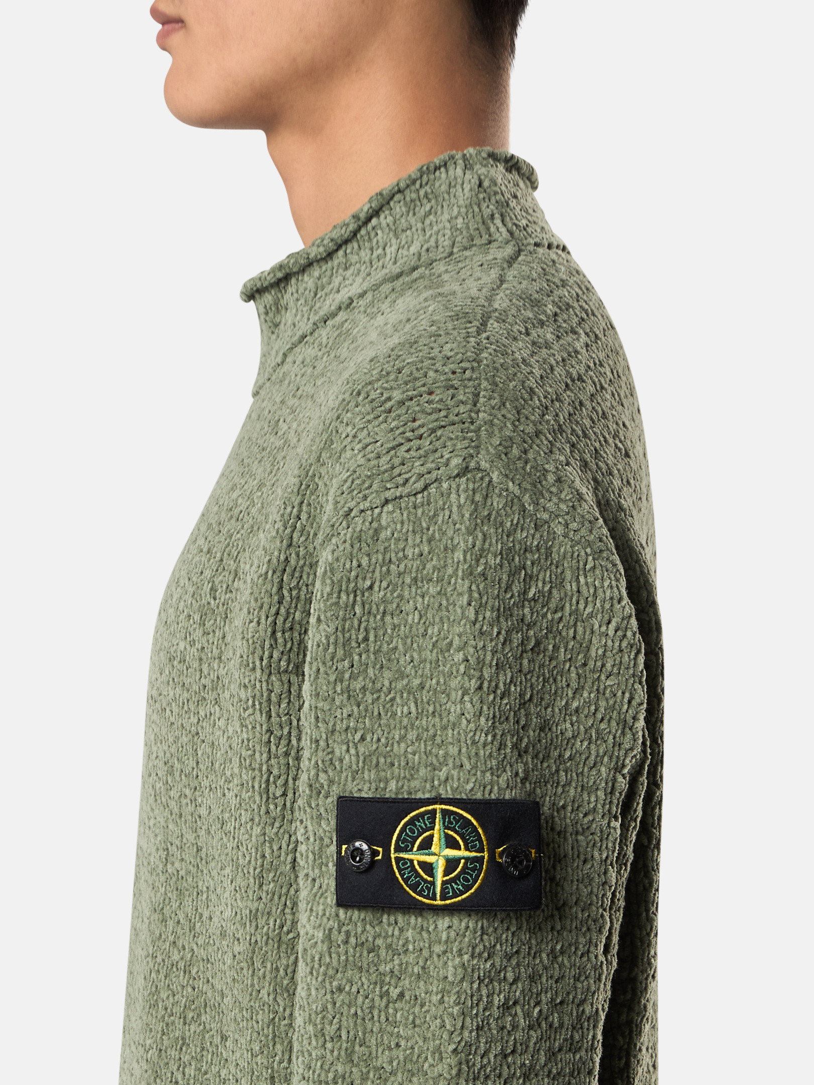 Sage Green Mock neck sweater with reverse stitch details
