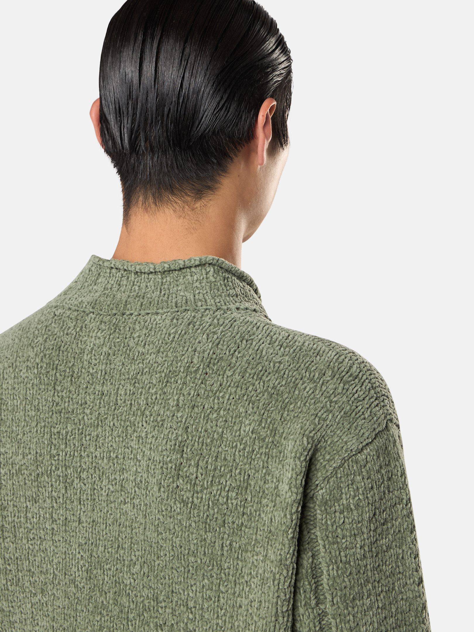 Sage Green Mock neck sweater with reverse stitch details