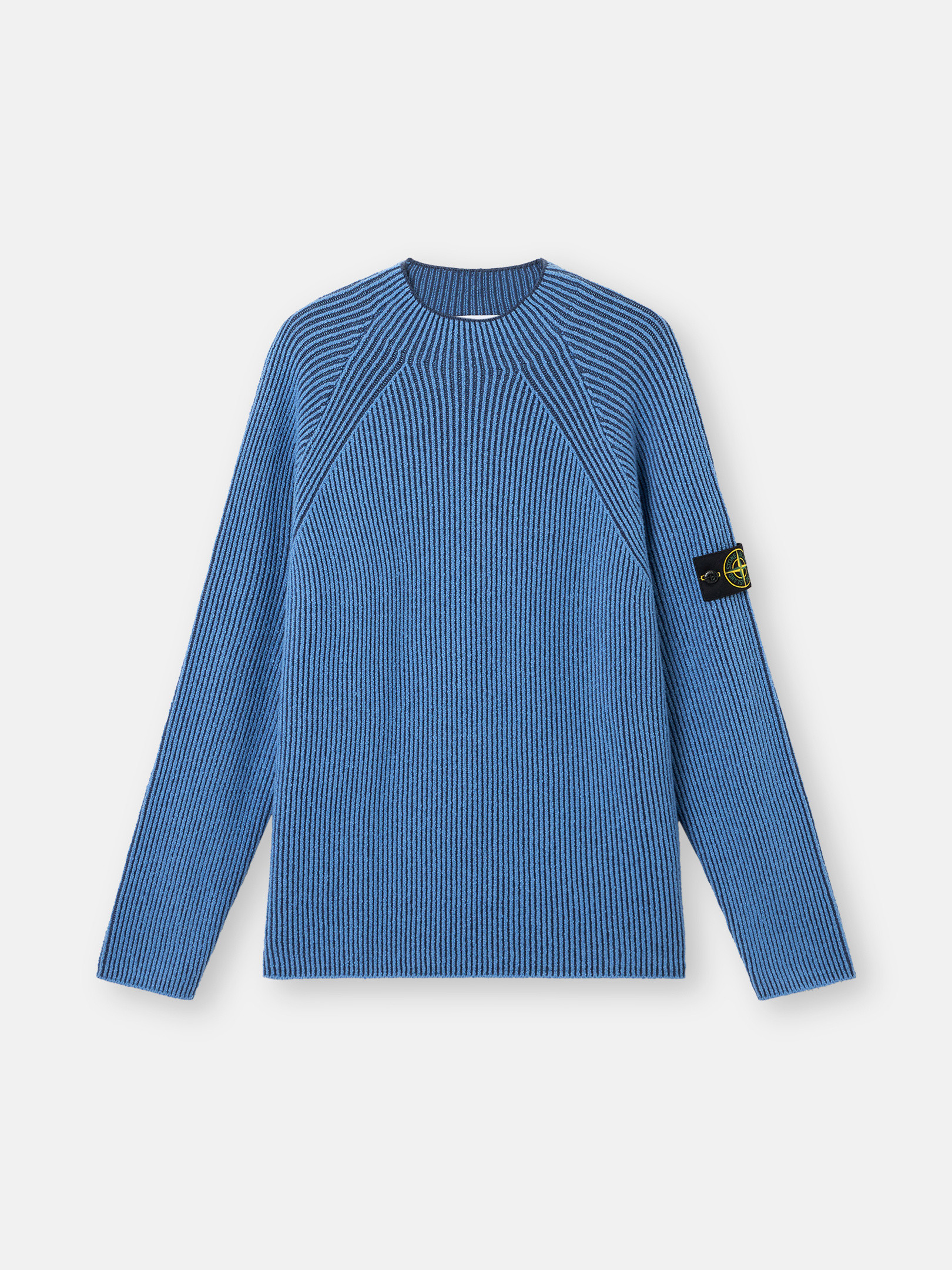 Stone Island Ribbed Texture Sweater With Crew Neckline In Blue