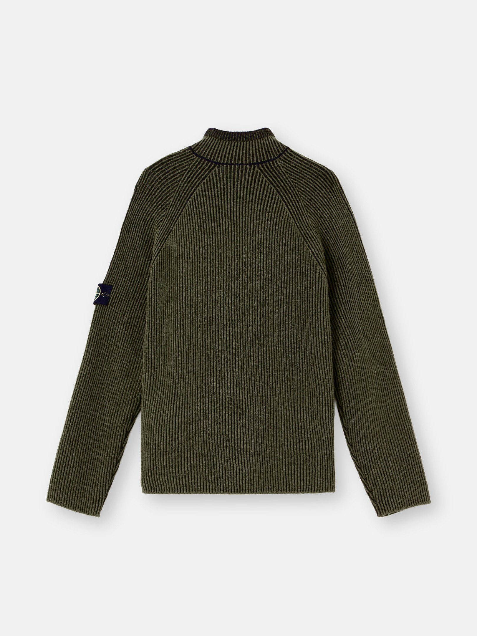 14AW Stone  Vneck knit S 美品 Steel Blue Mock neck sweater with vanisé rib texture 5100023