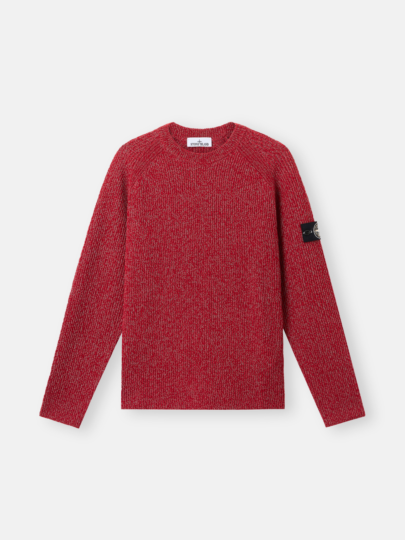 Stone Island Ribbed-knit Sleeve-patch Sweat In Red