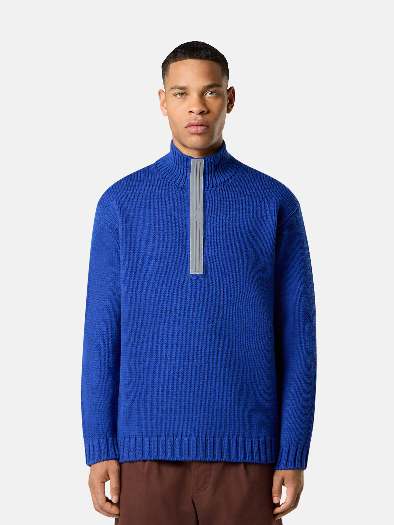 トップス 2015ss stone  knitwear Bright Blue Half-zipper sweater with reflective details