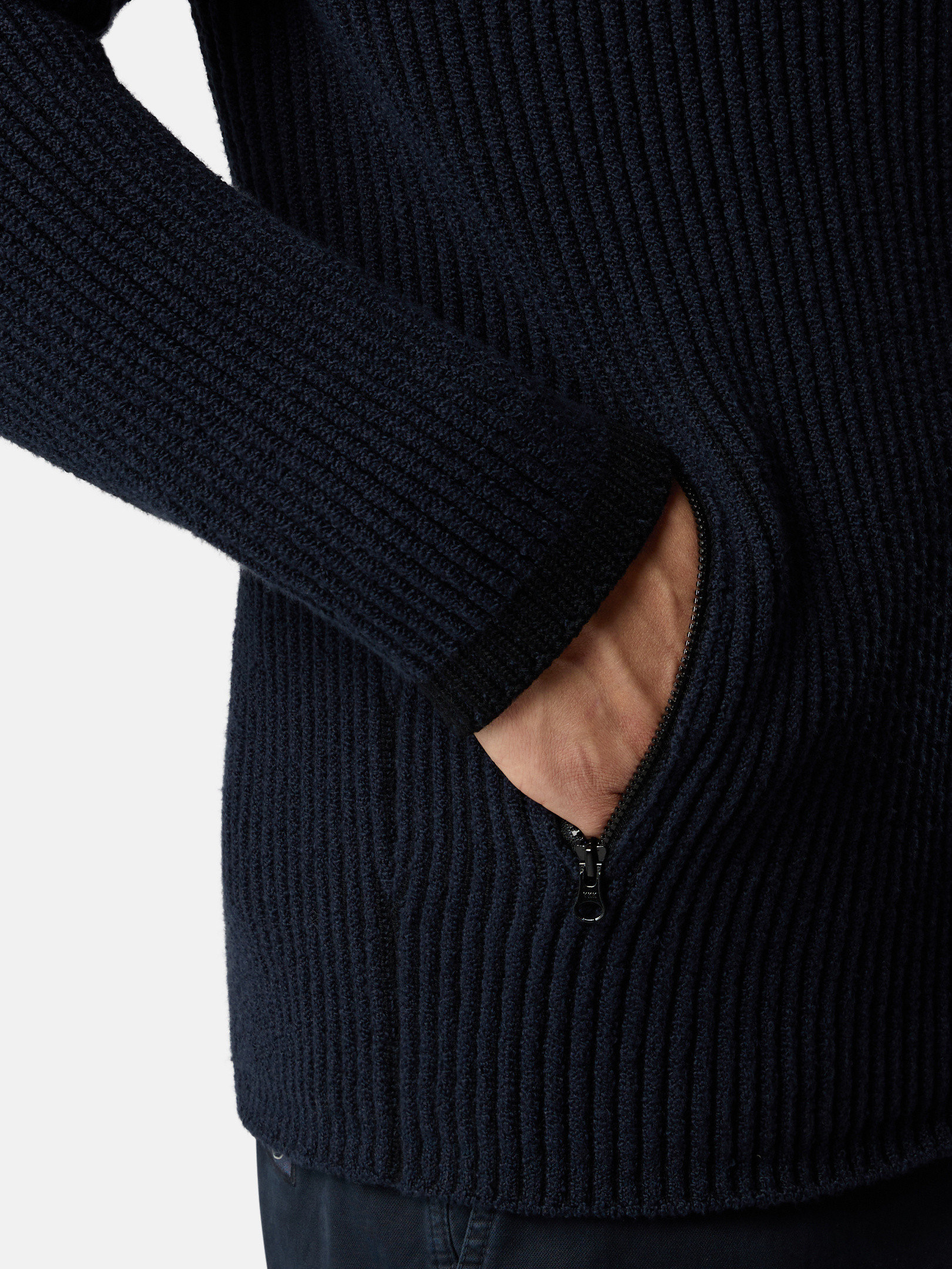 Ink Blue Hooded zip-up jumper with pockets and raglan sleeves